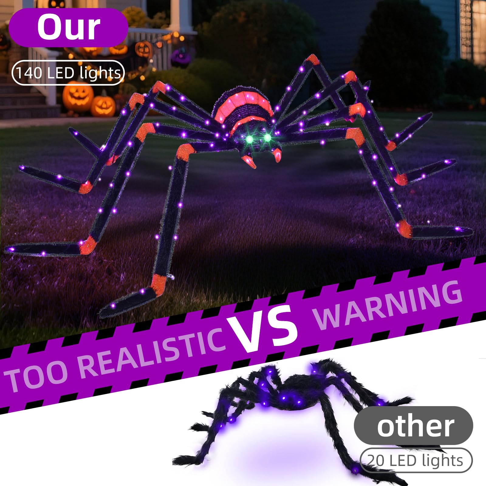 HOYECHI Halloween Decorations Giant Spider 6.8ft - Big Spider Holiday Decor Outdoor, Light Up Spider with 115 LED Lights for Fro