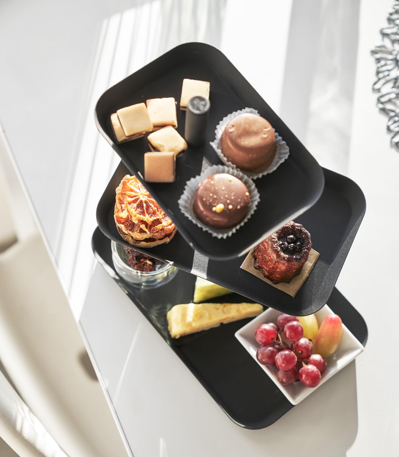 Yamazaki Home 3-Tier Serving Stand - Appetizer Tray Organizer For Party Or Kitchen Steel One Size Black