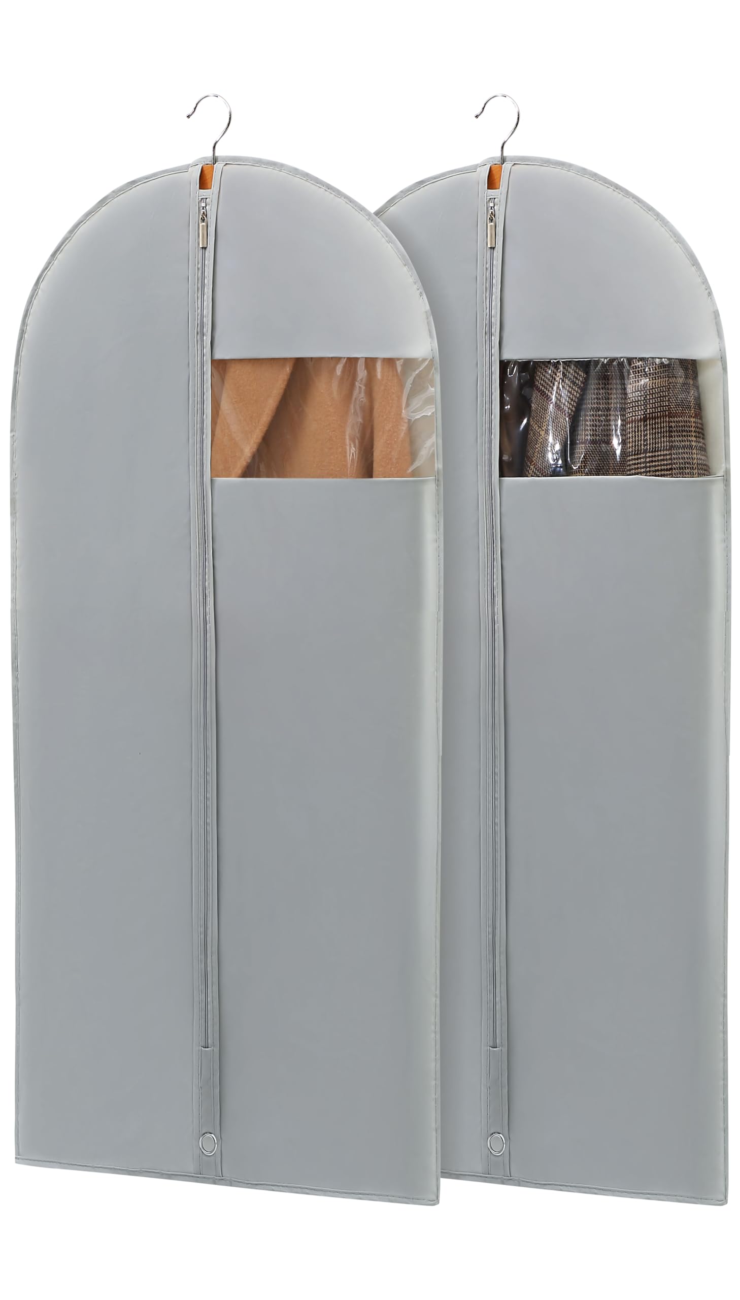 Perber 50'' Garment Bags For Hanging Clothes, Suit Bags For Closet Storage And Travel, Grey Suit Cover Bags With Clear Window Fo