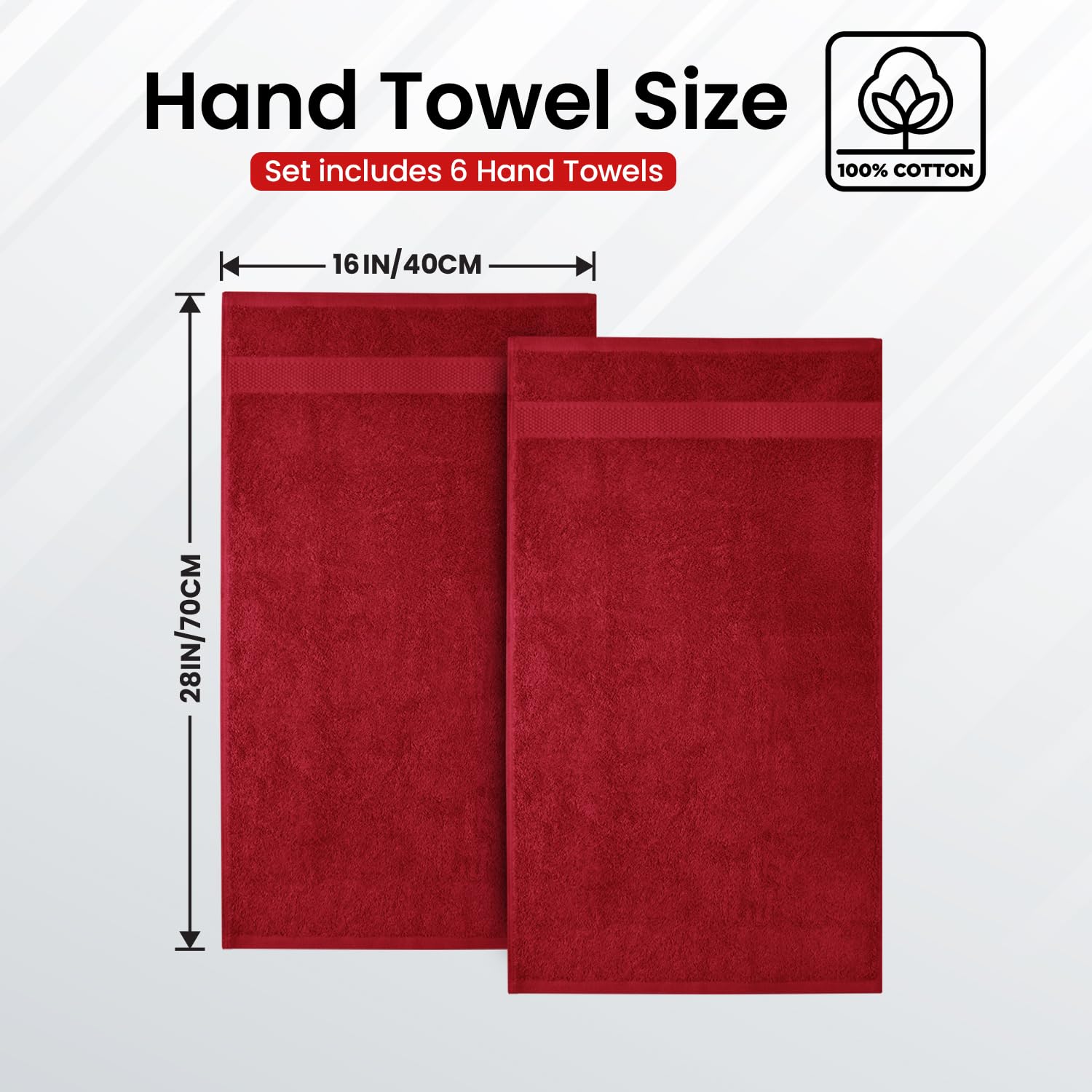 Infinitee Xclusives 100% Cotton Hand Towels For Bathroom - Ultra-Soft & Highly Absorbent, 6-Pack, Gym, Spa & Hotel | Burgundy |