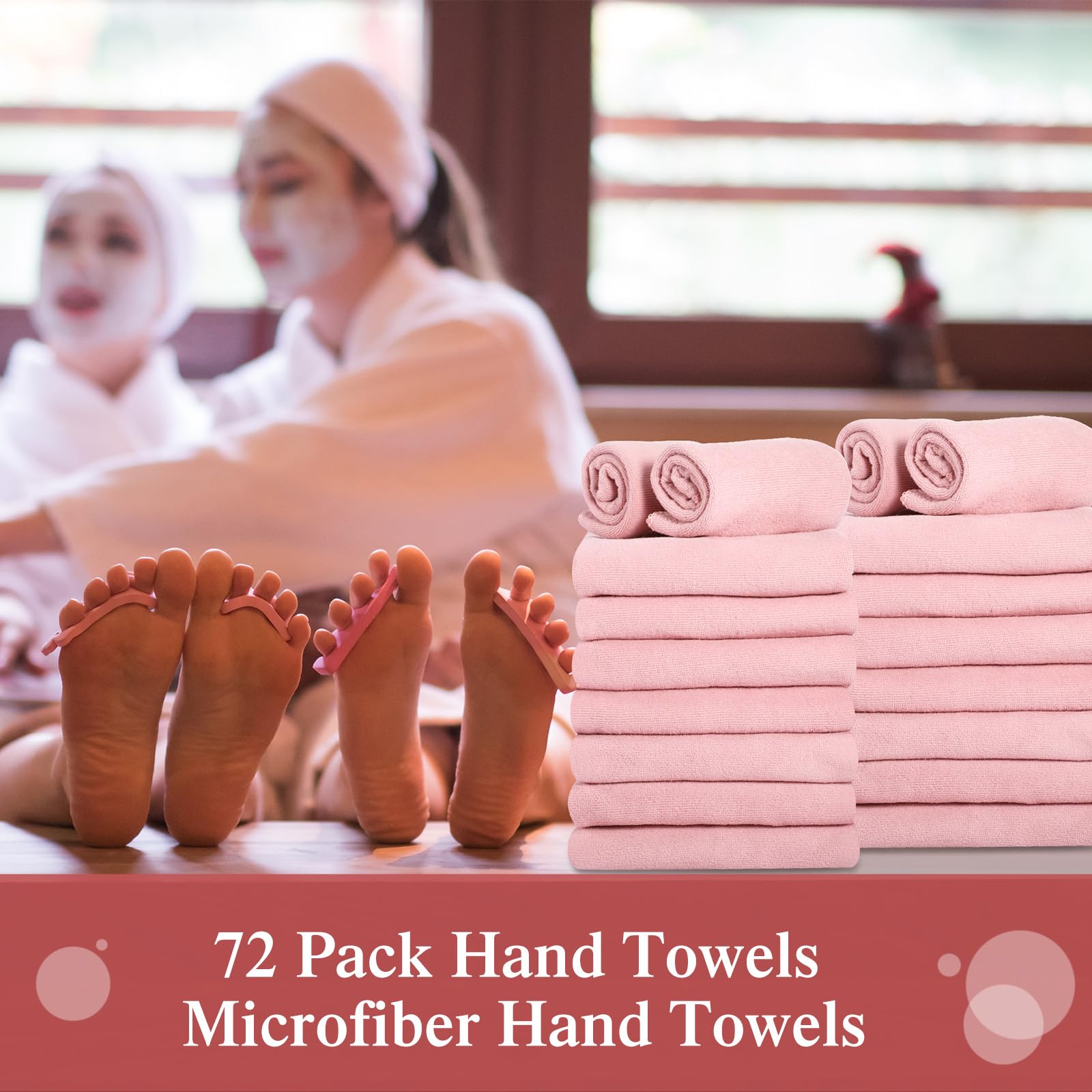 Moukeren 72 Pack Pink Salon Hand Towels Microfiber Absorbent Resistant 16 x 27 Hair Hand Towels Bulk Quick Dry for Salon Facial