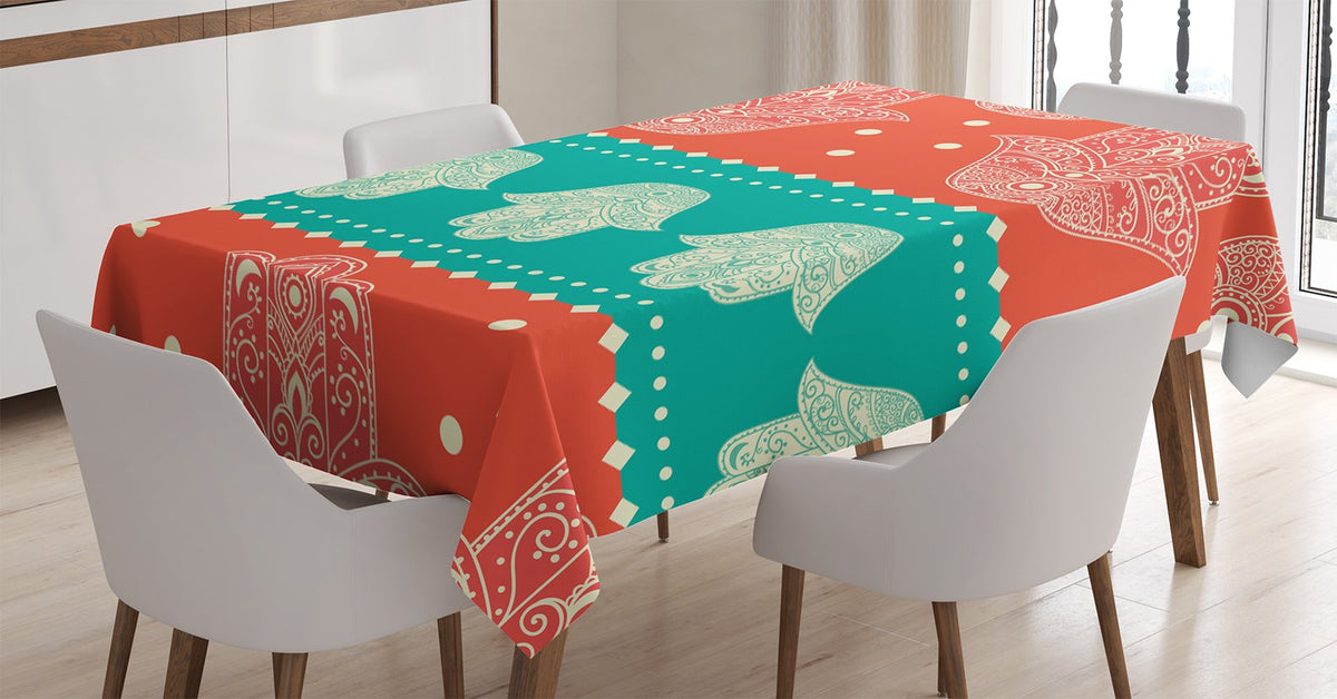 Ambesonne Hamsa Tablecloth, Bohemian Style Inspirational Boho Hamsa Hand Illustration Pattern Mandala Art, Rectangular Table Cov