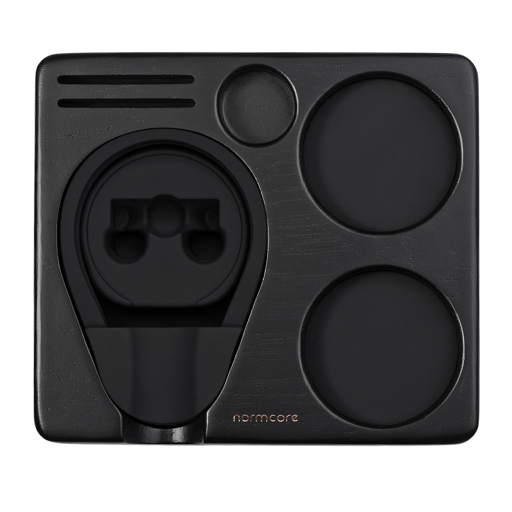 Normcore Compact Tamping Station, Espresso Black Tamper Station Base, Genuine American Black Oak Tamper Holder, Wooden Coffee Po