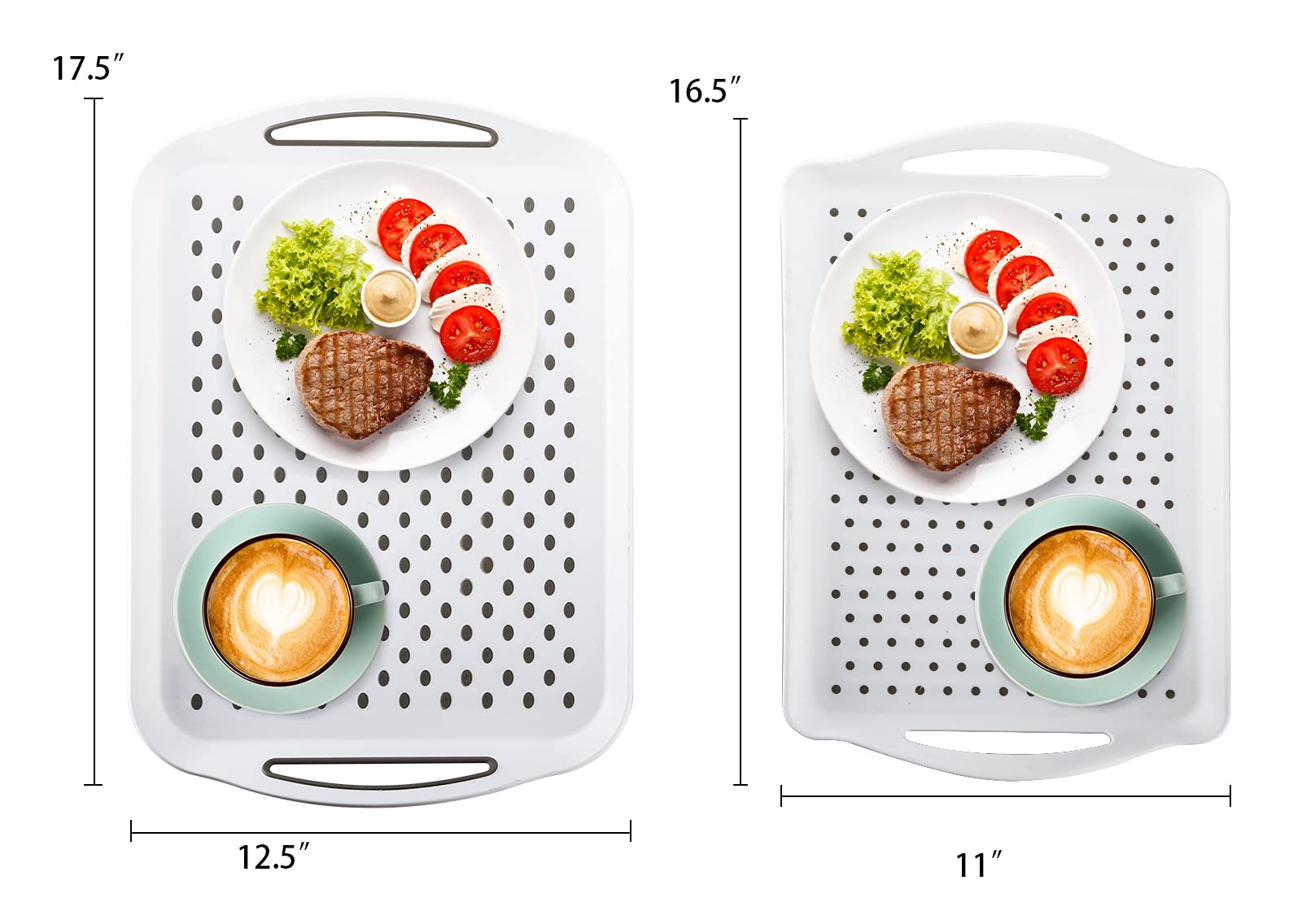 Topzea 2 Pack Non-Slip Food Serving Tray With Handle, Plastic Rectangular Restaurant Serving Tray Cafeteria Fast Food Breakfast