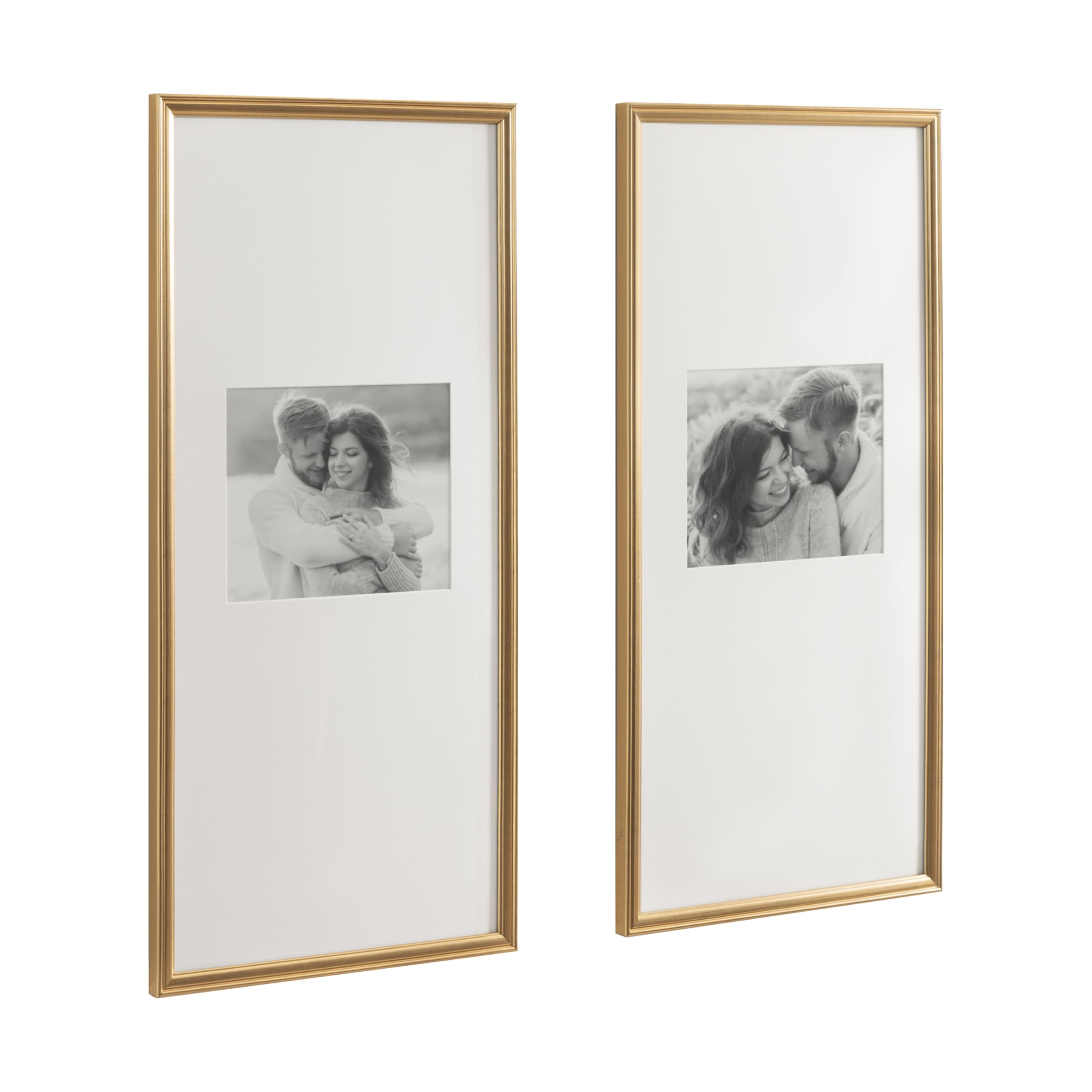 Kate and Laurel Adlynn Rectangular Panel Picture Frame Set of 2, 14 x 30 matted to 8 x 10, Vintage Gold, Modern Two-Piece Photo 