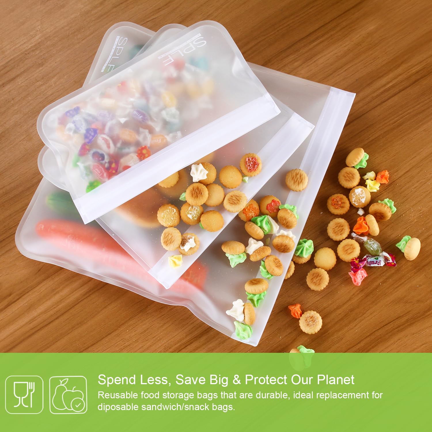 SPLF 10 Pack Reusable Sandwich Bags, Reusable Quart Bags Extra Thick Leak-proof Freezer Bags Bpa and Silicone Free for Marinate