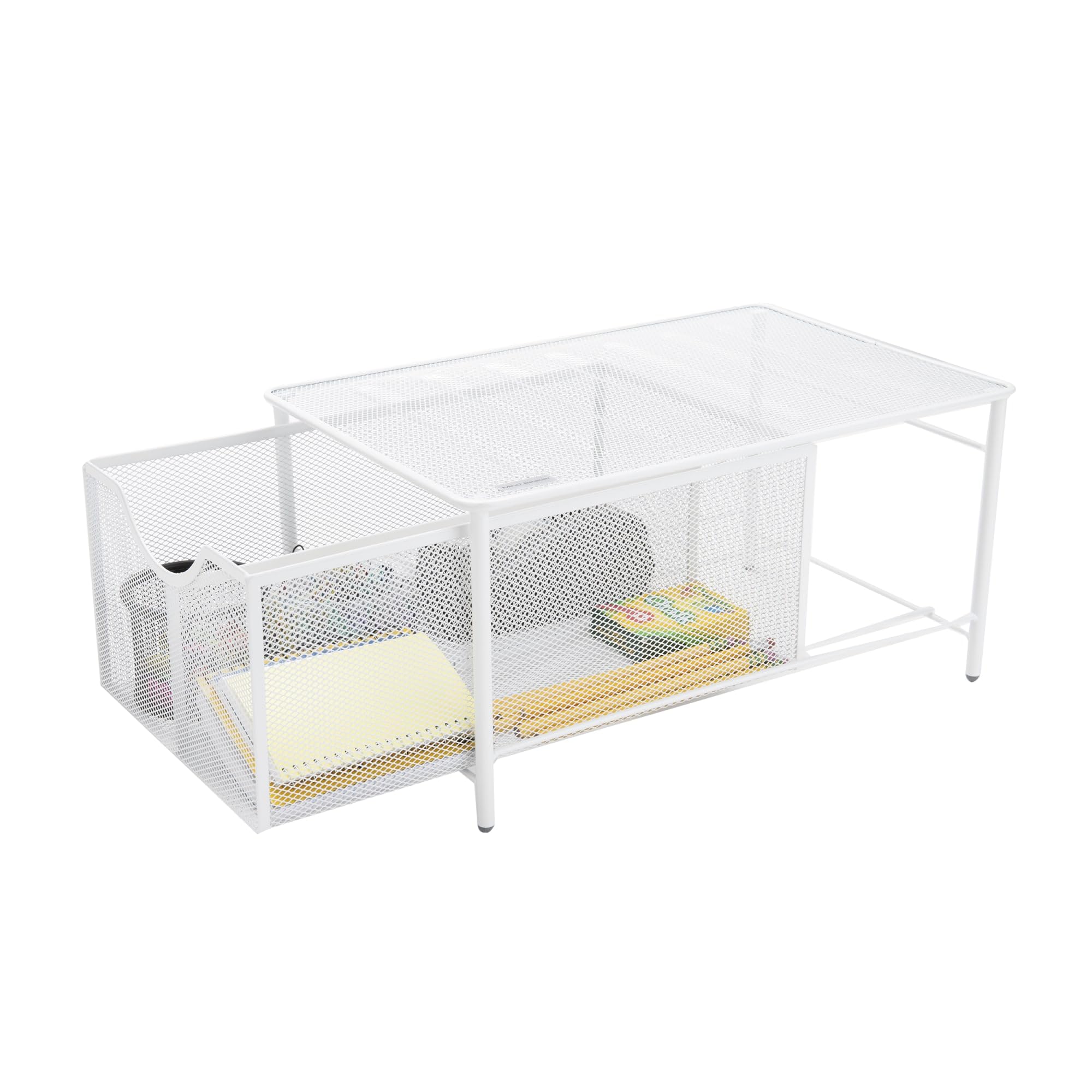 Mind Reader Storage Basket And Organizer [Metal Mesh] 3-Compartment Pull-Out/Sliding Organizing Drawer, Under The Sink Kitchen A