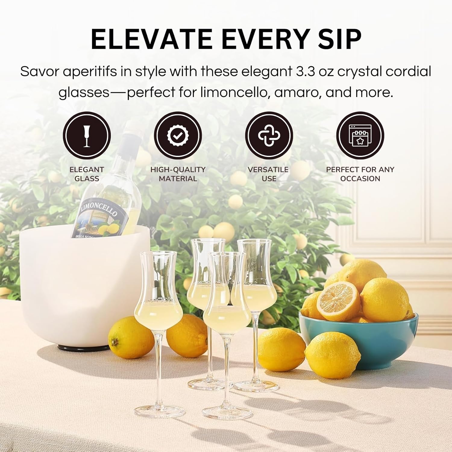 Specialty Limoncello Cocktail Glassware, Set of 4