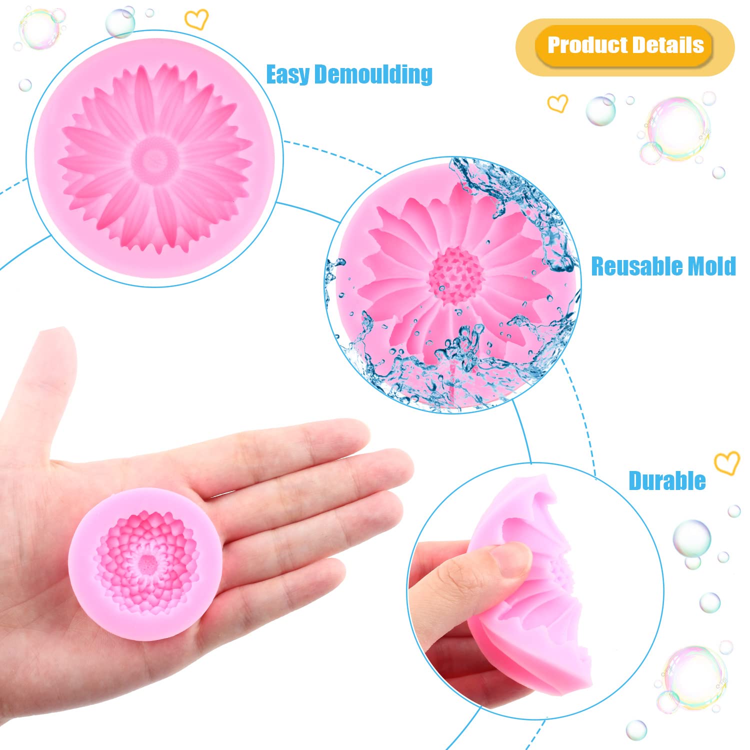 Miyahouse Chrysanthemum Flower Silicone Mold Daisy Flower Fondant Molds Flower Chocolate Candy Mold For Cake Decoration Cupcake