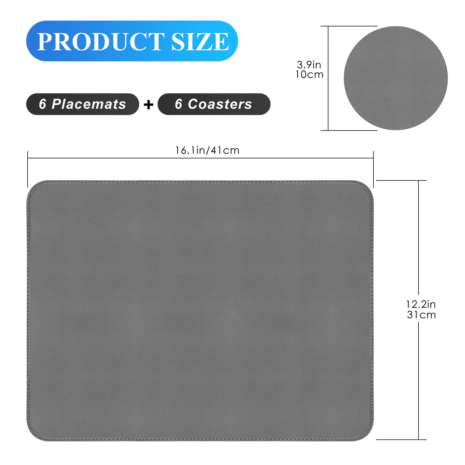 Aplker Vinyl Placemats Set Of 6, Grey Waterproof Faux Leather Heat Resistant Kitchen Place Mats, Wipeable Dining Table Place Mat