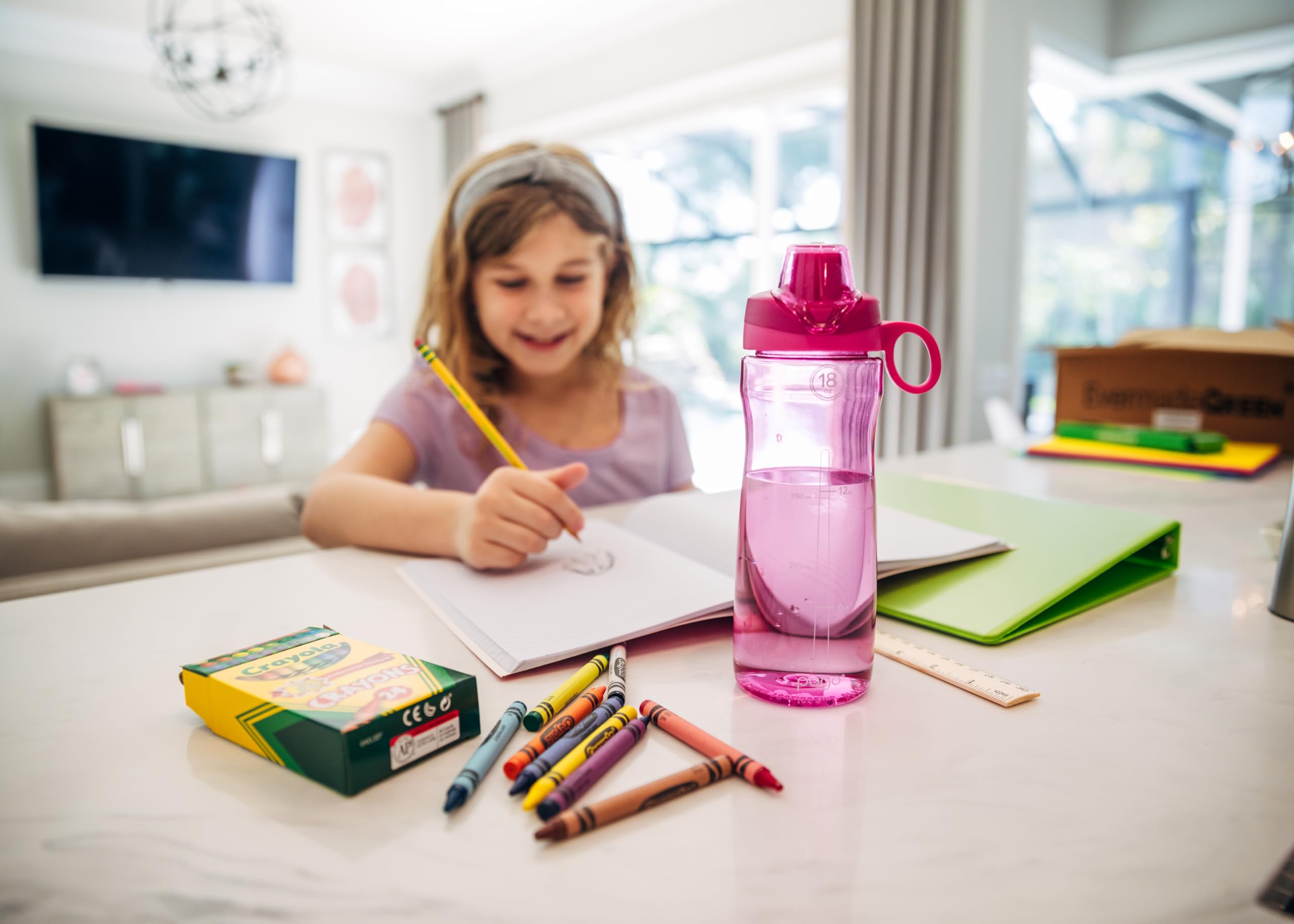 Pogo BPA-Free Plastic Water Bottle with Chug Lid  Fuchsia  18 oz.