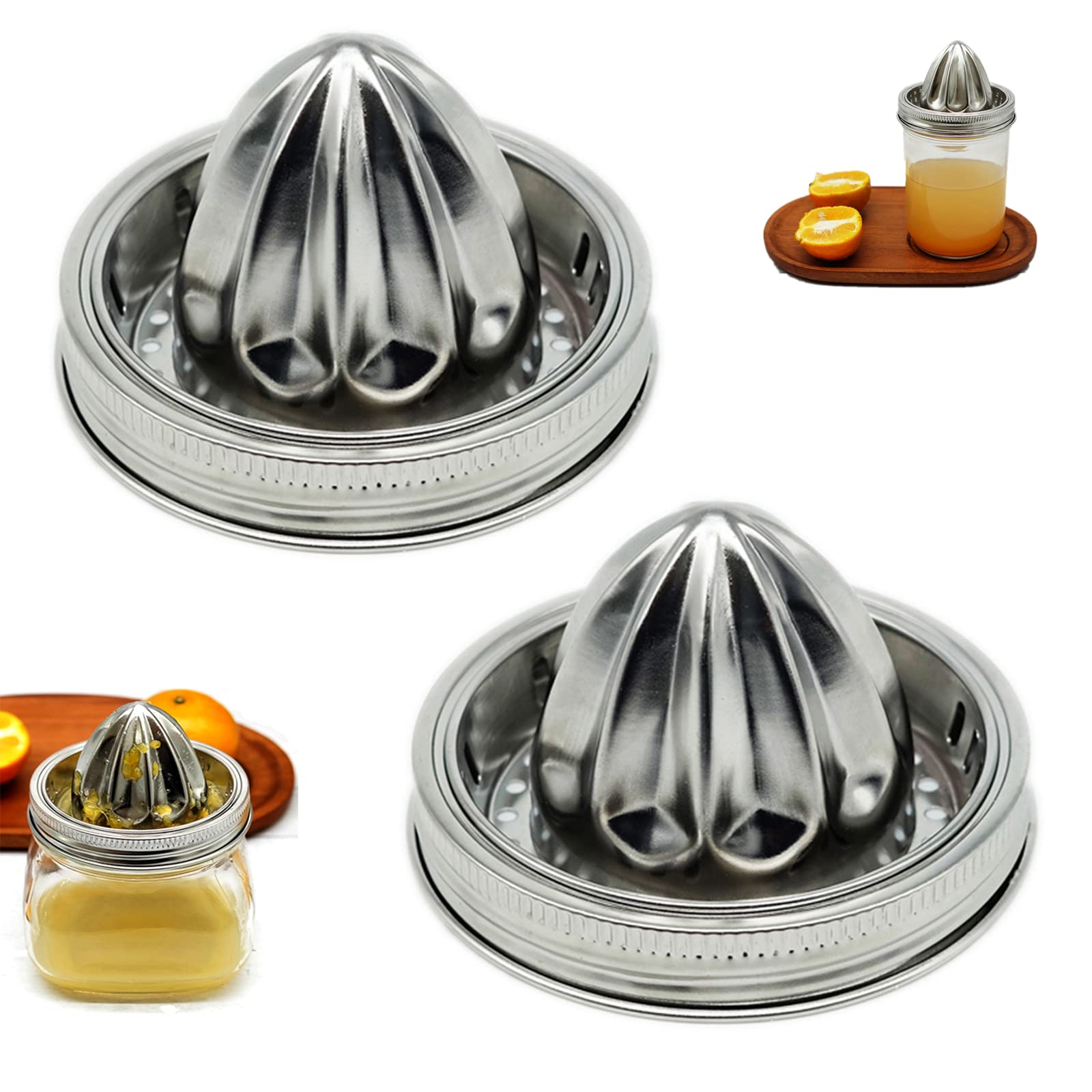 Easy Use Hand Fresh Juicer Lid For 3.38 Inch Wide Mouth Mason Jar.Hand Squeezer Top For Citrus Lemon Orange 304 Stainless Steel.