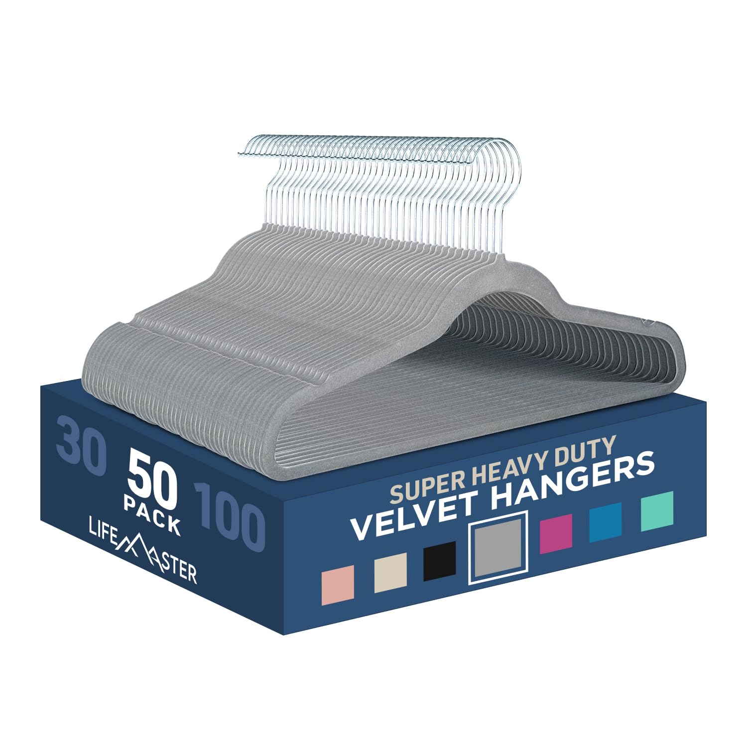 Lifemaster Velvet Non-Slip Hangers - 50 Pieces Non-Slip Coat Hanger Set With 360 Swivel Hook, Space-Saving, Sleek Design, Keep C