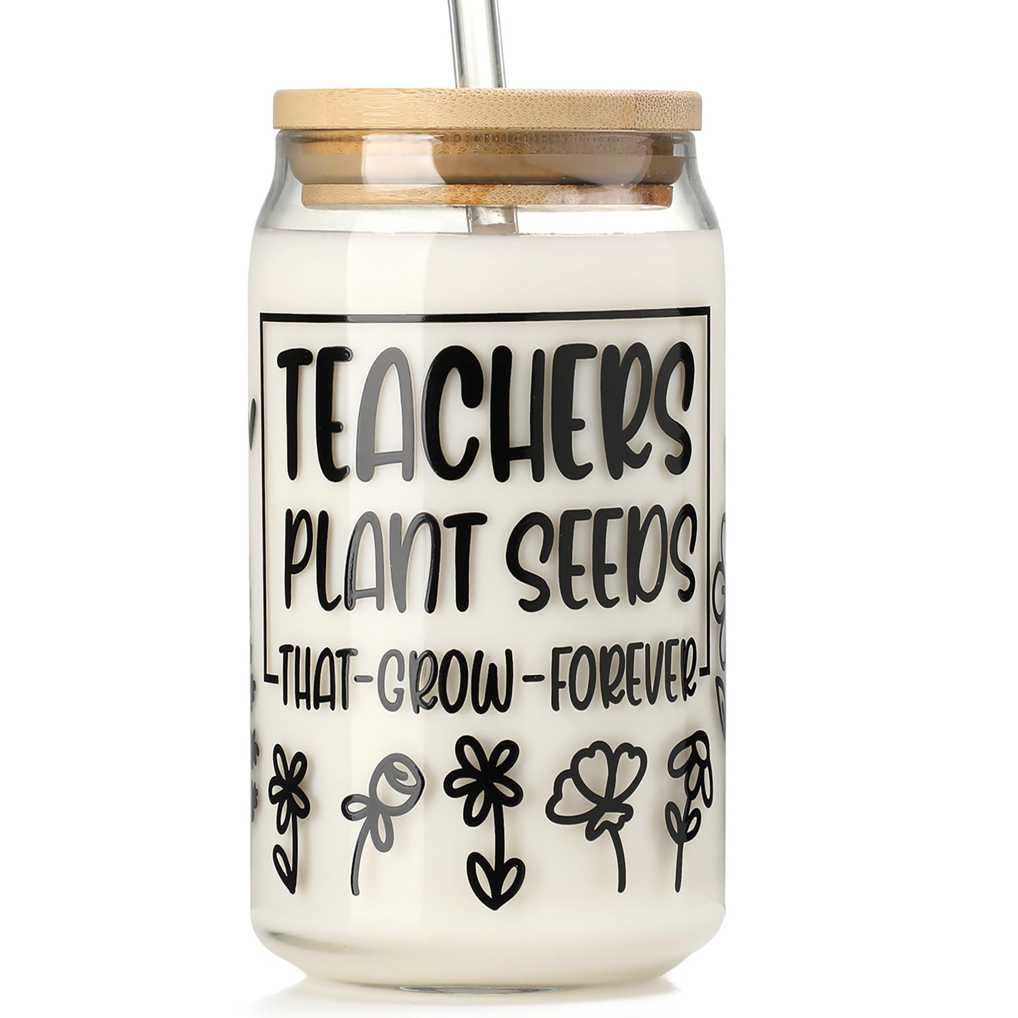 Teacher Gifts For Women - Teacher Appreciation Gifts, 16 Oz Iced Coffee Glass Cup, Teacher Day Gifts, Birthday, Appreciation Wee