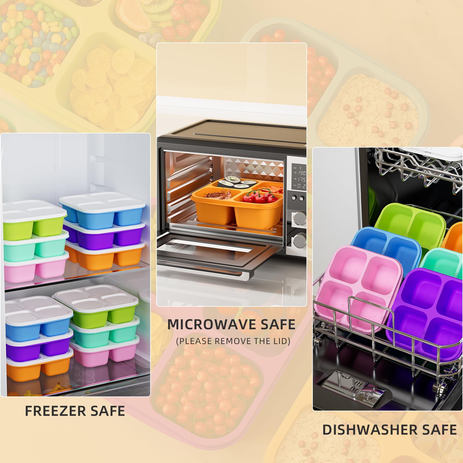 Kemethy 6 Pcs Bento Snack Containers, Reusable 4 Compartment Food Storage Container With Lids, Divided Lunchable Container, Free