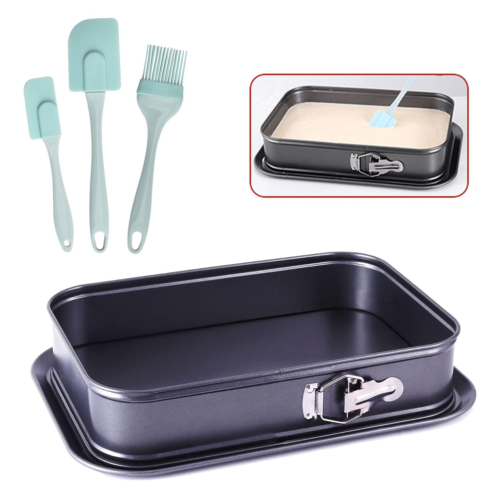 Meshka Large Springform Cake Pan, 14 X 11-Inch Rectangle Cheesecake Pan With 3Pcs Spatula Set,Leakproof Removable, Removable Bot