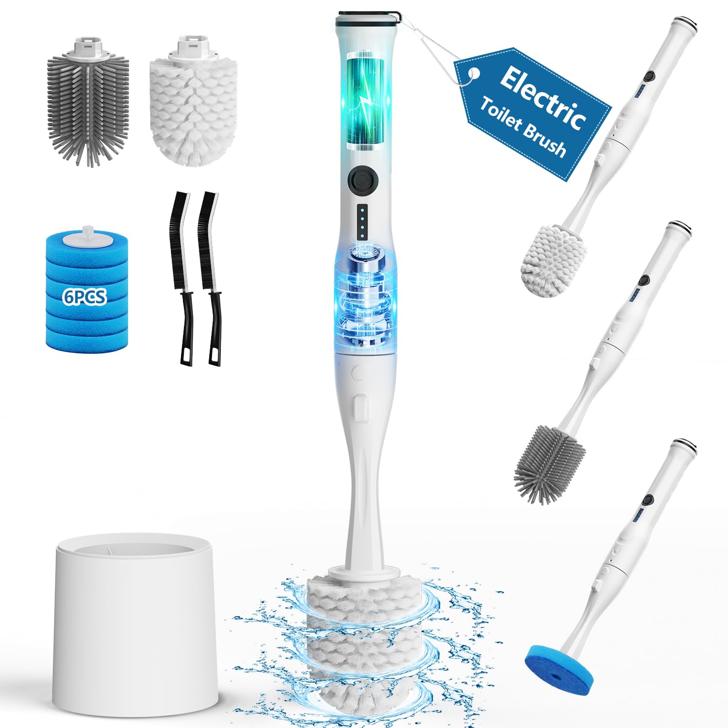 Electric Toilet Brush and Holder Set, Leebein 8 in 1 Electric Toilet Bowl Cleaning Kit with 8 Replaceable Brushes, Hard Nylon Br