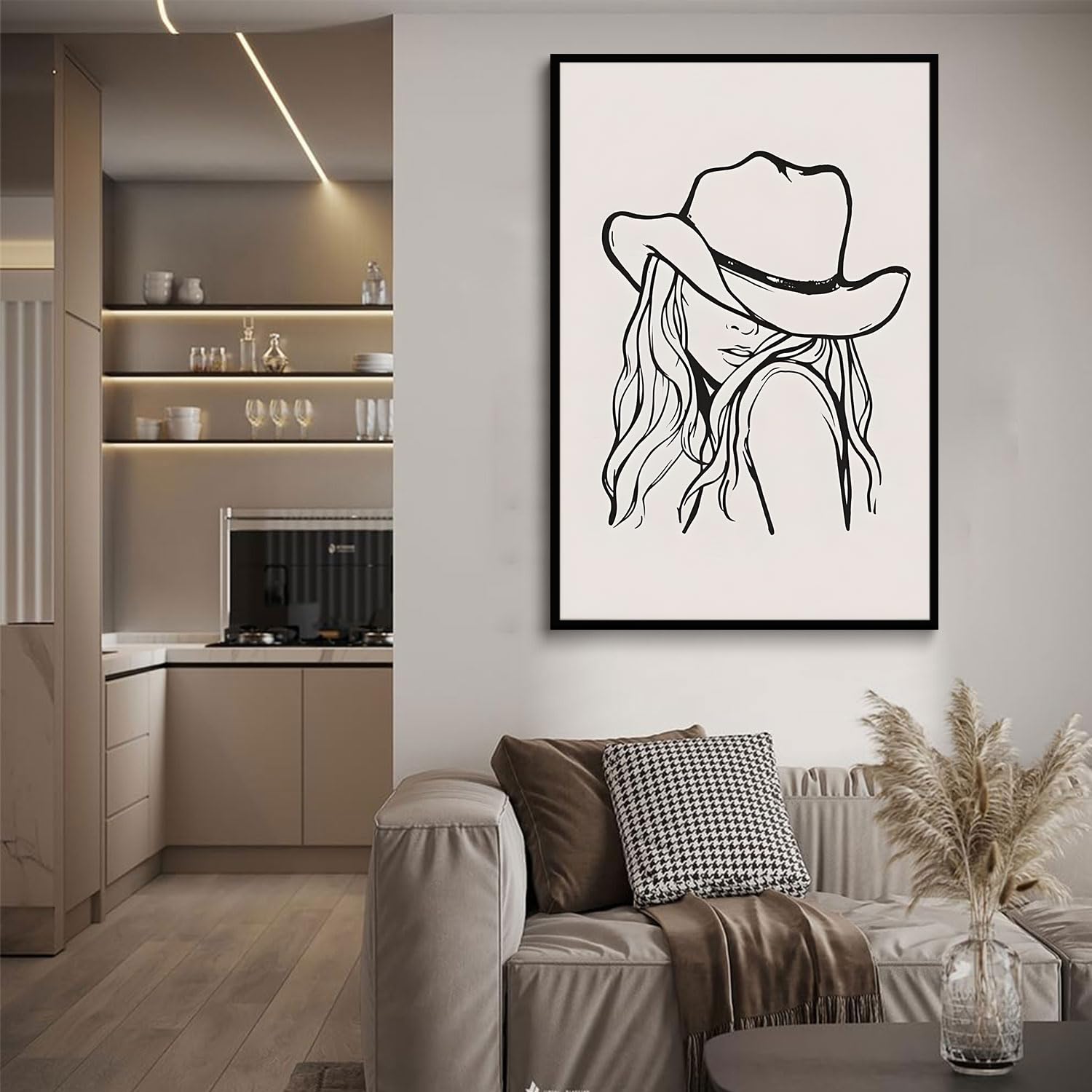 Western Cowgirl Canvas Wall Art Trendy Line Vintage Room Aesthetic Poster Picture Black And White Minimalist Print Painting Funk