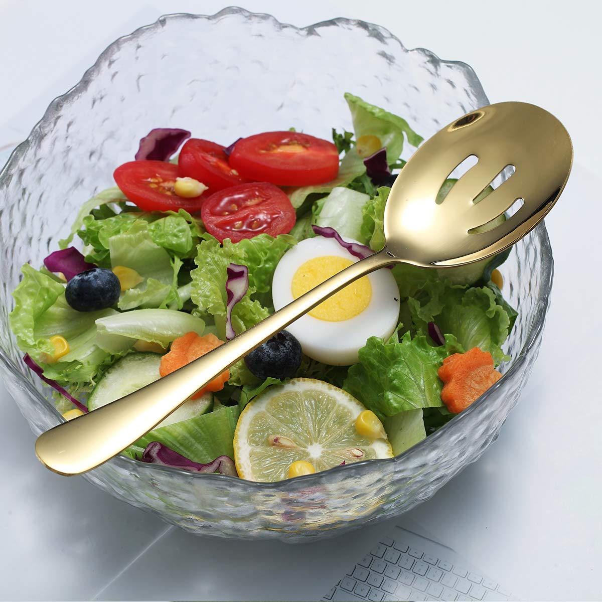 Gold Serving Spoons 4 Pieces, Kyraton Titanium Plating Serving Spoon, Include 2 Serving Spoon And 2 Slotted Spoons, Stainless St