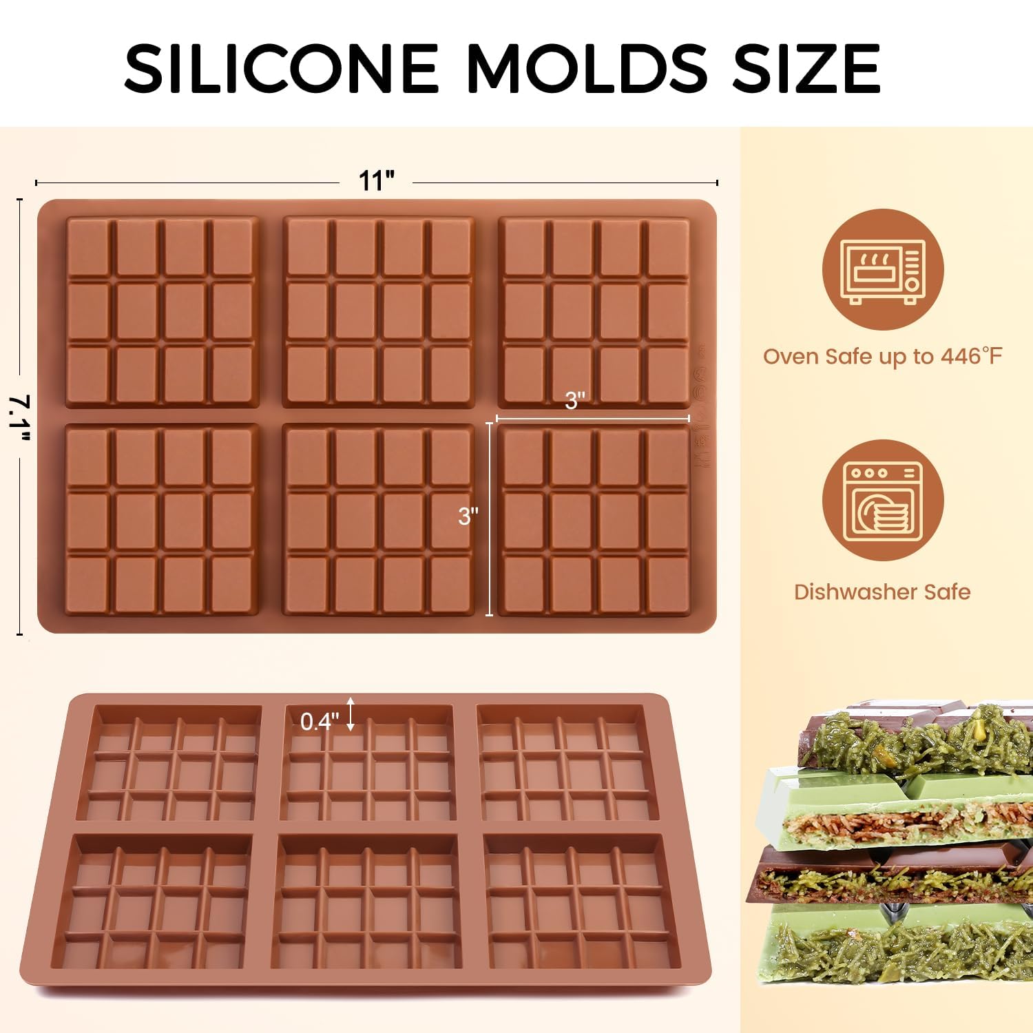 Fimary Silicone Molds for Chocolate  6 Cell 12 Section Rectangle Section Chocolate Bar Molds Flexible Wax Melt Mold  Pack of 1