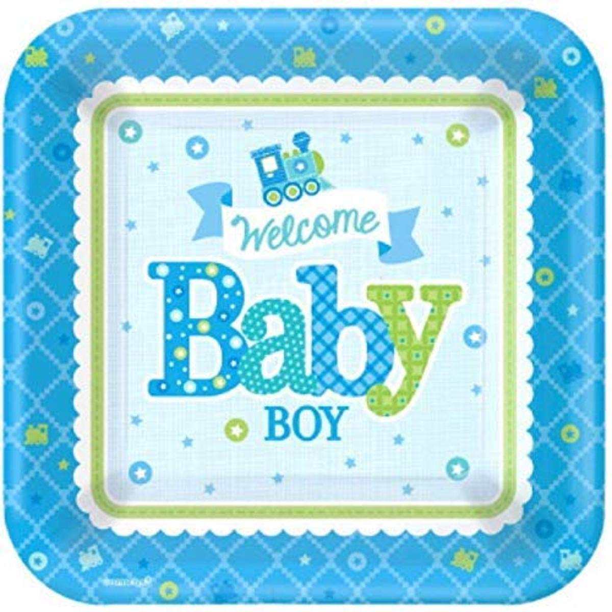 Amscan ''Welcome Little Boy'' Square Plates , Baby Shower