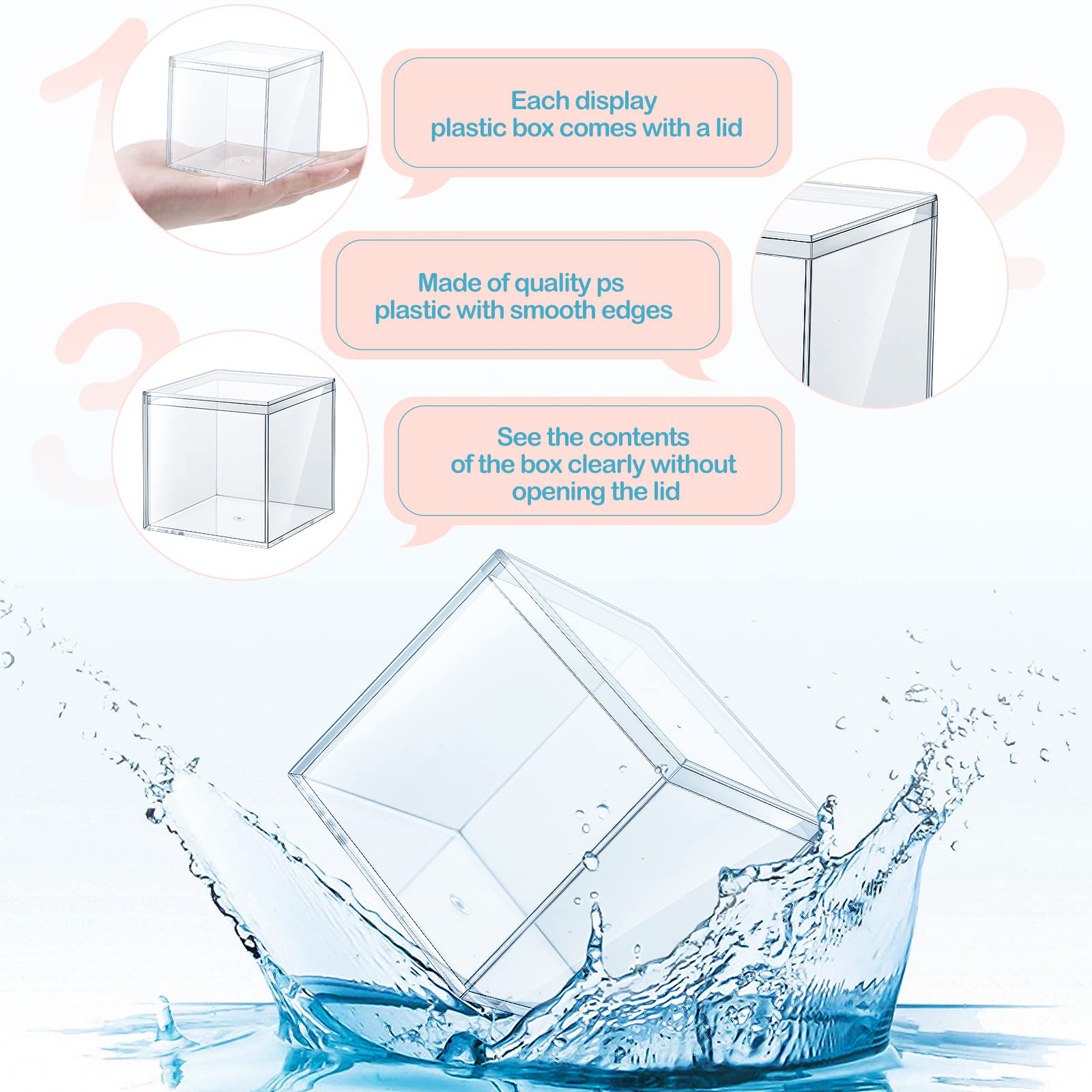 Yulejo Modern Transparent Acrylic Plastic Square Cube Storage Boxes with Lid, 2.56 x 2.56 x 2.56 Inch (26 Pieces)