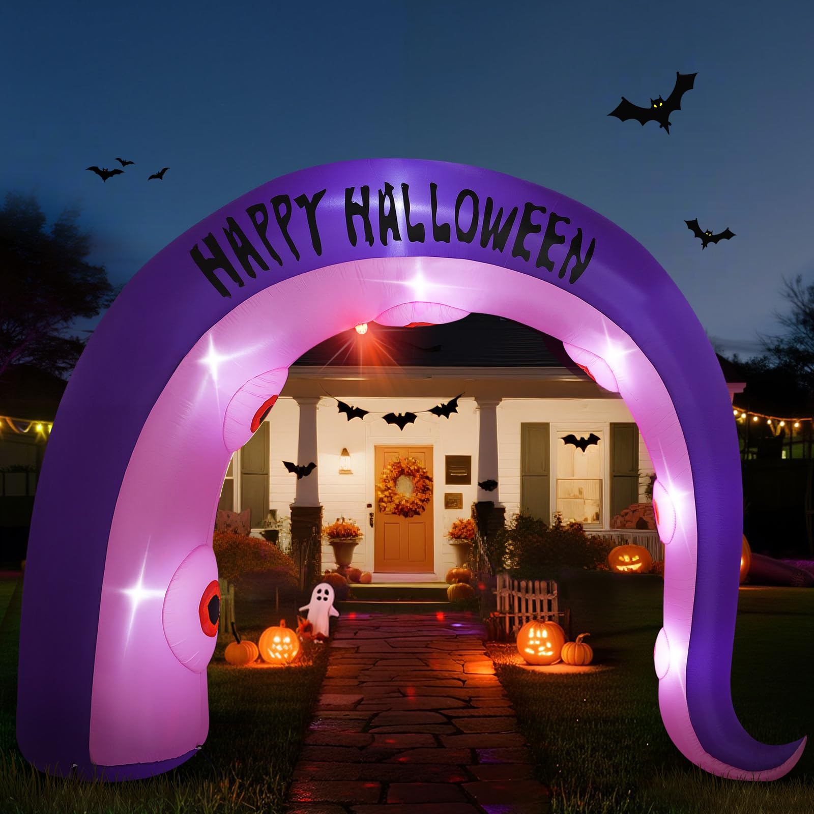 Lewondr 8.5FT Halloween Inflatables Arch Outdoor Decorations Giant Octopus Tentacles, Blow Up Yard Decoration with 8 LED Lights,