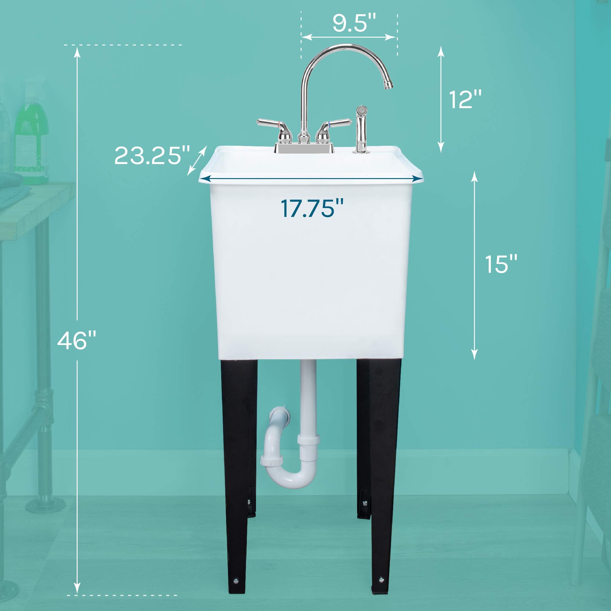 White Space Saver Utility Sink By Js Jackson Supplies, Freestanding Tehila Space Saving Laundry Tub, Chrome Gooseneck Faucet Wit