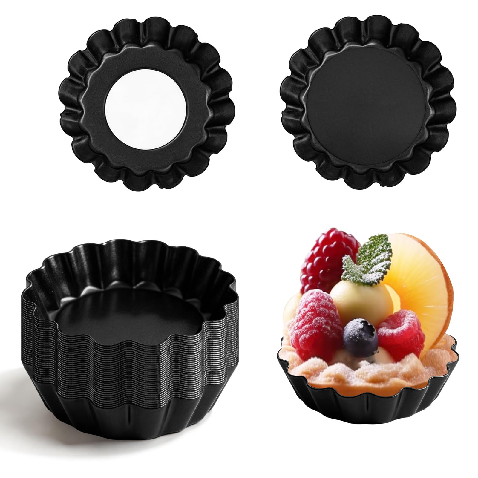 ENIPEDITA 35 Pcs Mini Tart Pans with Removable Bottom Small Bakeware Mold Fluted Side 3 Inch Egg Tart Molds Round Nonstick Quich