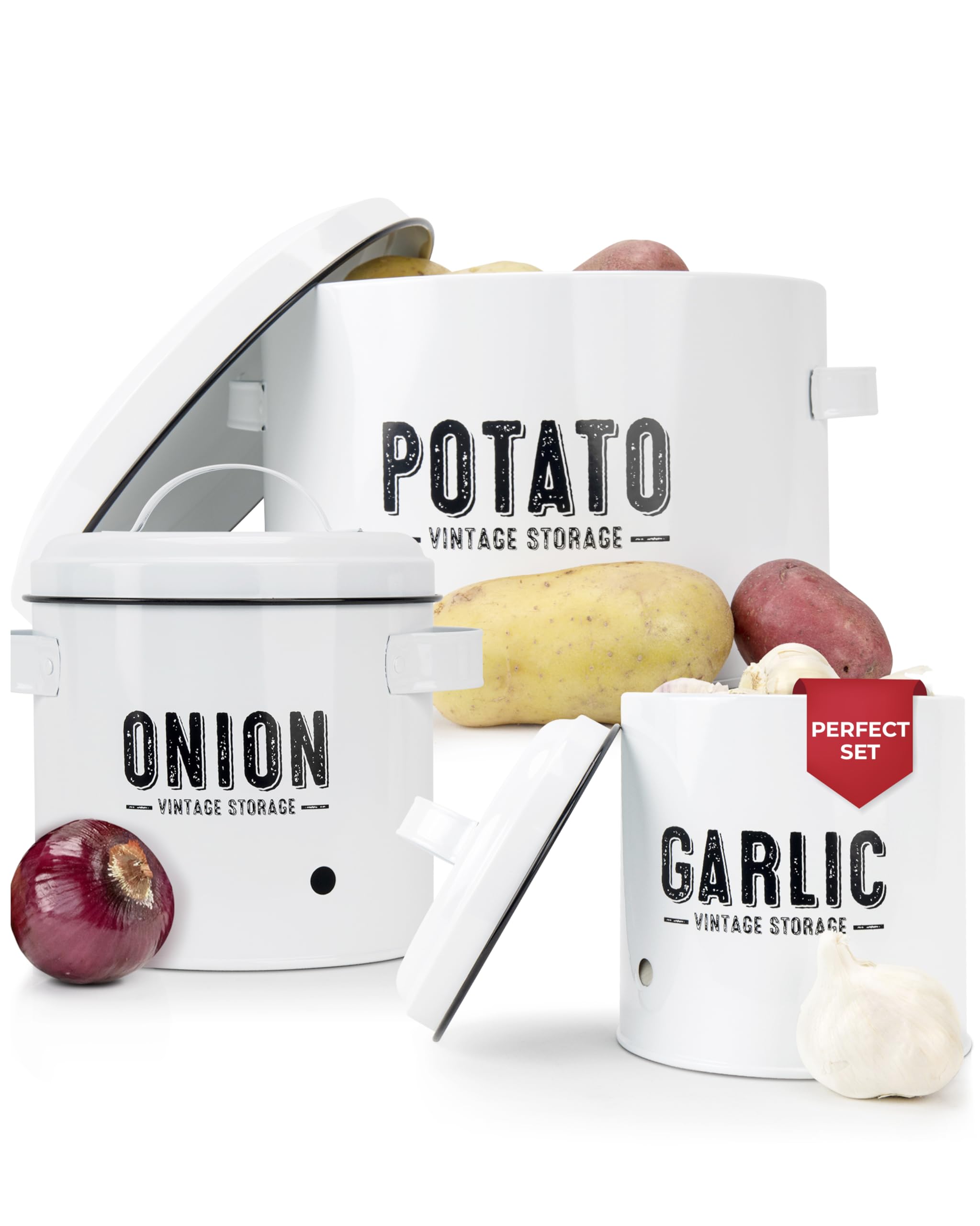 Granrosi Potato Storage For Pantry, Canister Sets For The Kitchen Counter, Garlic Keeper For Counter, Onion Keeper, Potato Bin,