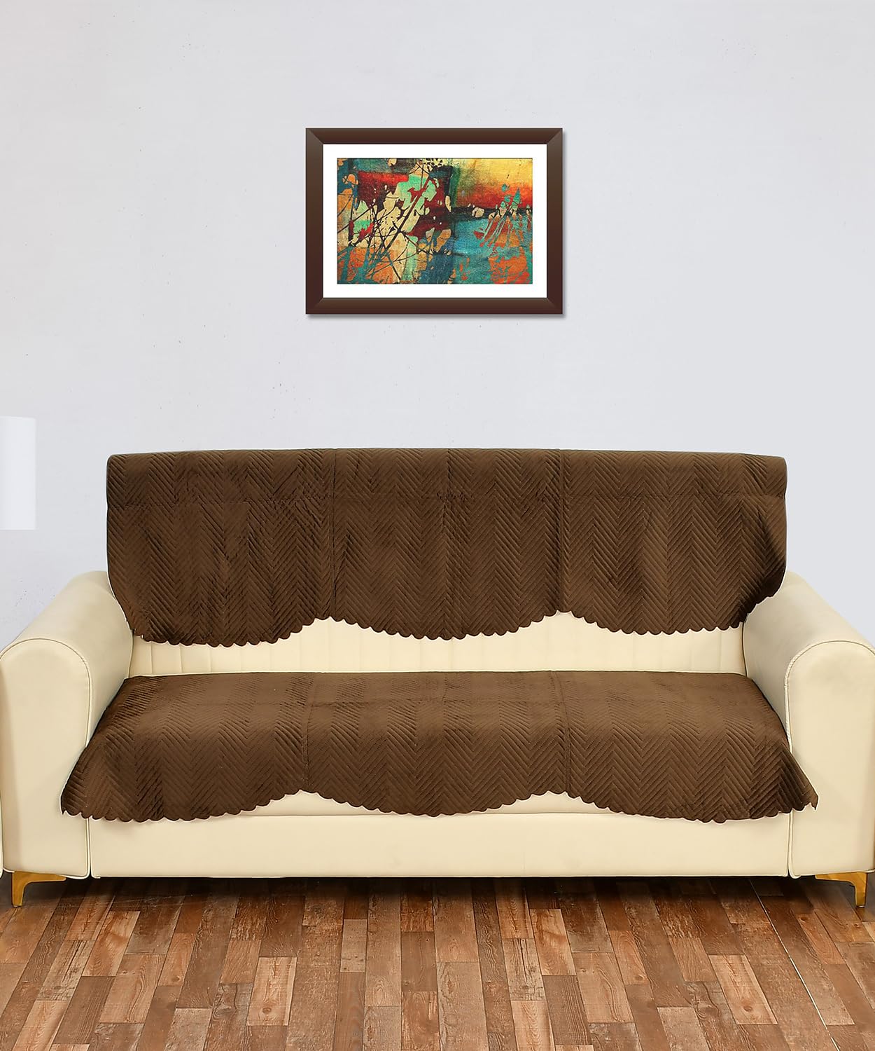Yellow Weaves Velvet 3 Seater Quilted Sofa Cover And Chair Cover, Seat & Back Cover, Color - Dark Brown