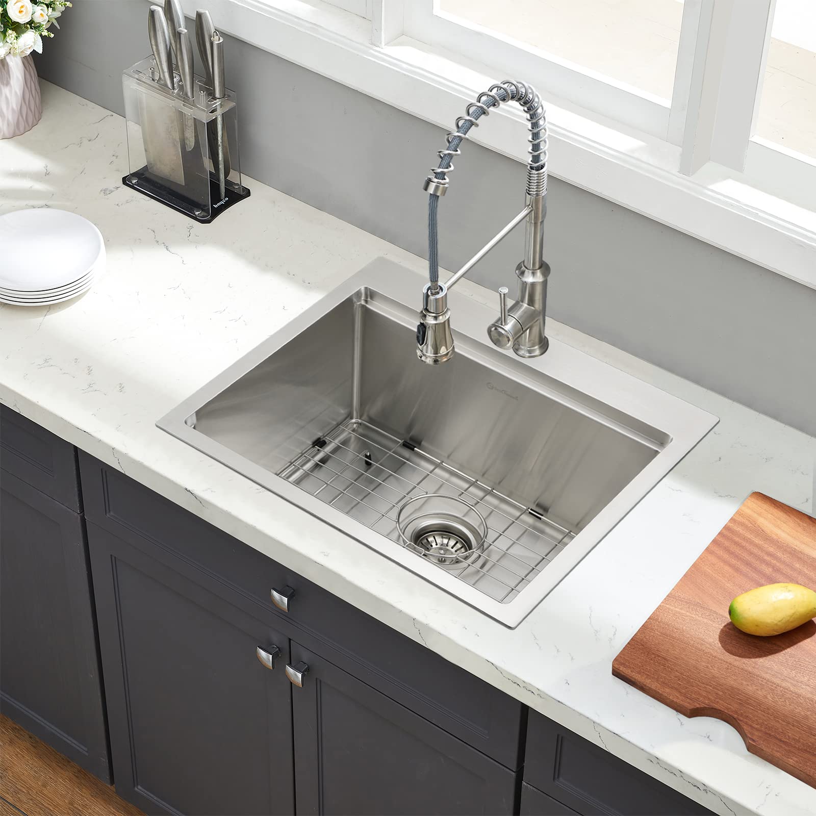 Ecochannels Kitchen Sink, 21 X 20 X 10 Drop In Kitchen Sink 16 Gauge Stainless Steel Kitchen Sinks Single Bowl Workstation Sink
