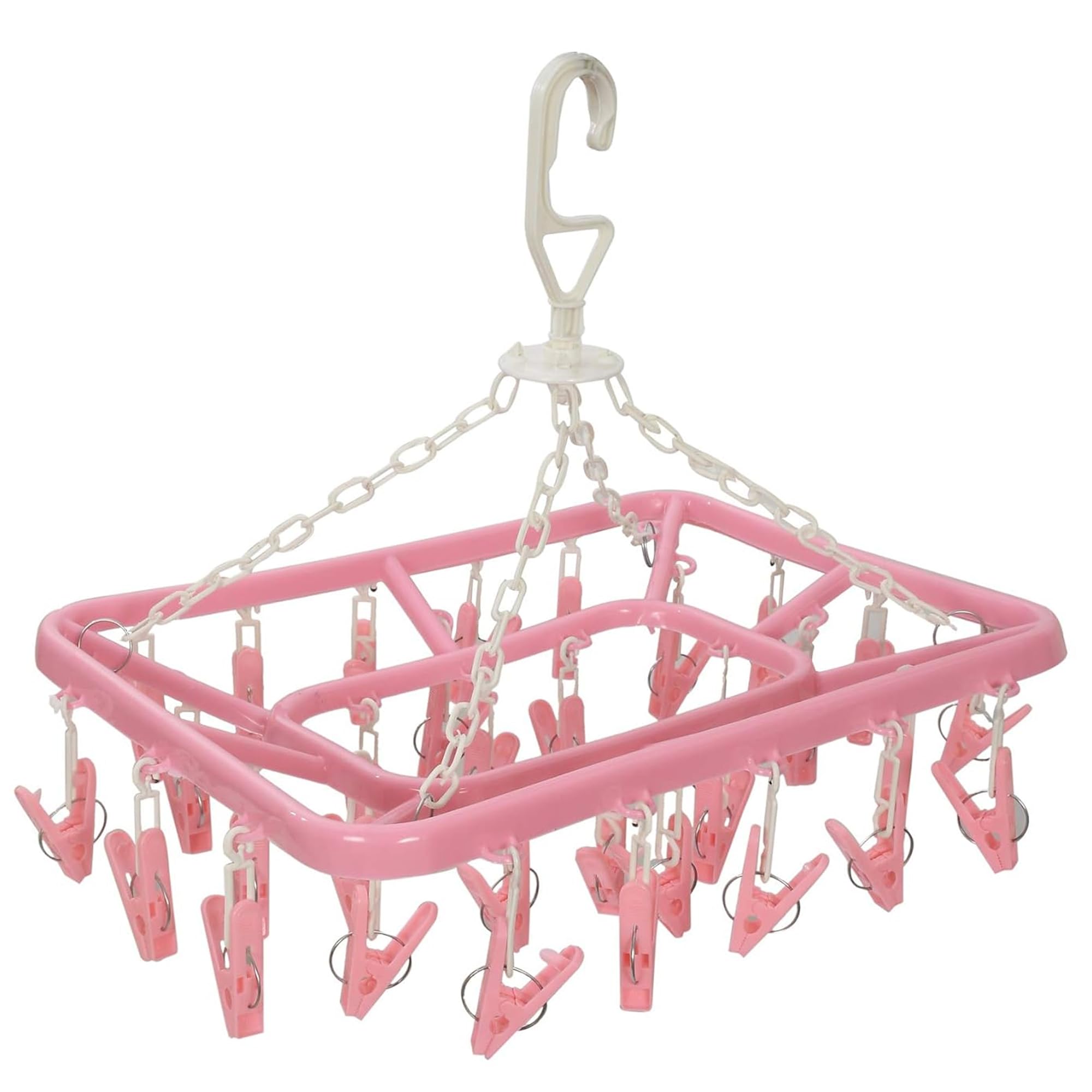 Kuber Industries Cloth Drying Hanger | 32 Clips Baby Drying Pegs | 360 Degree Rotatable Hanger | Clip Stand For Cloth | Rectangu