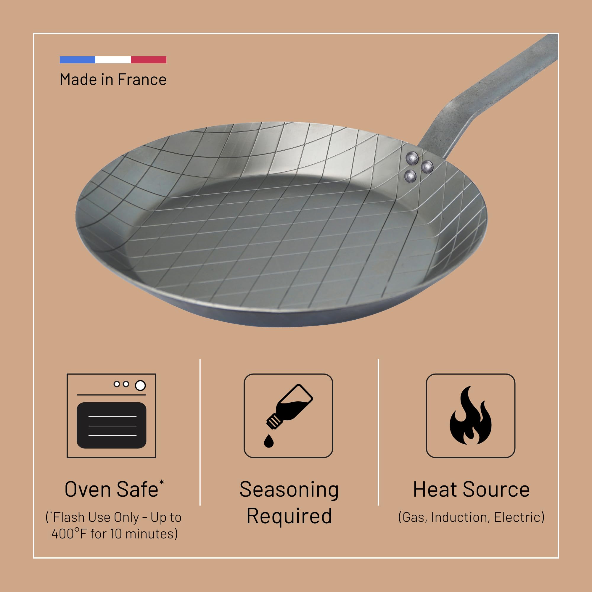 De Buyer - Mineral B Carbon Steel Steak Pan - Naturally Nonstick - Oven-Safe - Induction-Ready - 95