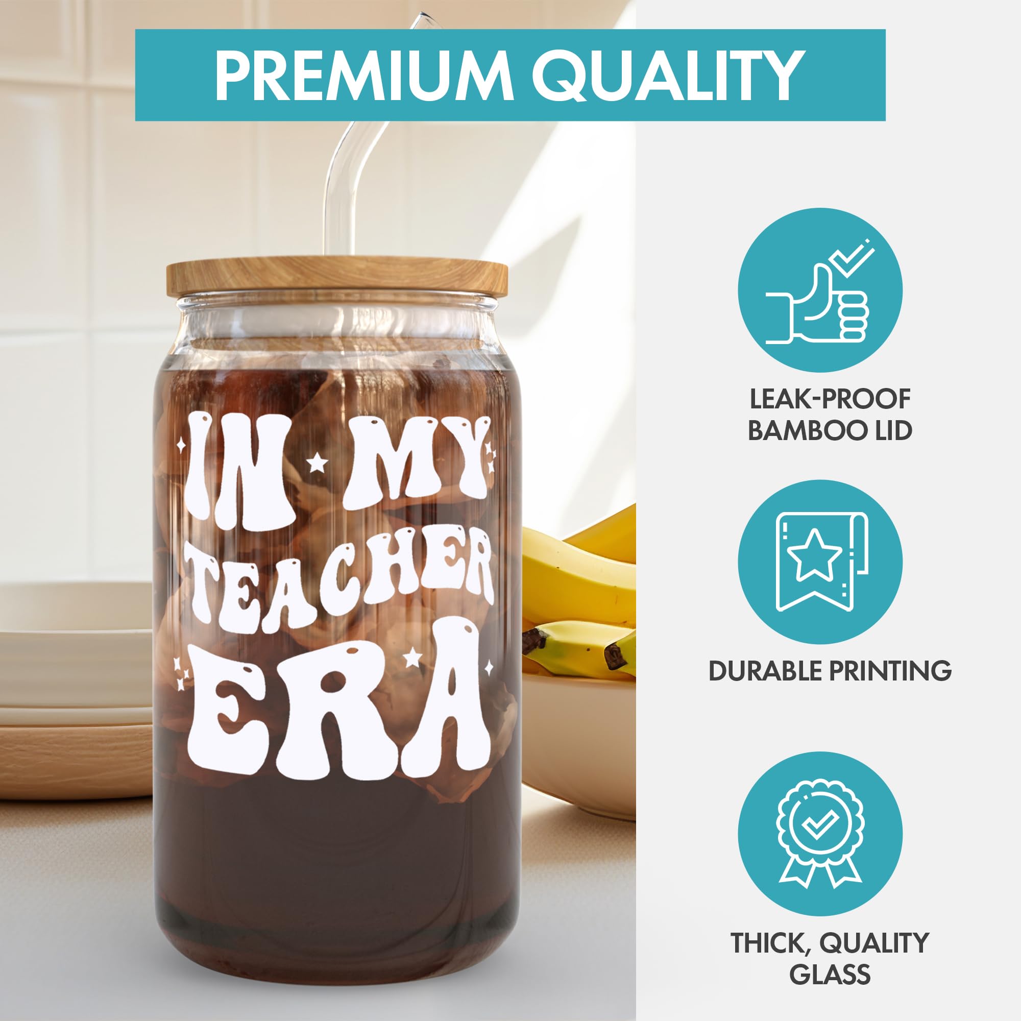 Klubi Teacher Gifts For Women In My Teacher Era Cup 16 Ounce Teacher Glass Cups With Lids And Straws, Personalized Teacher Gifts