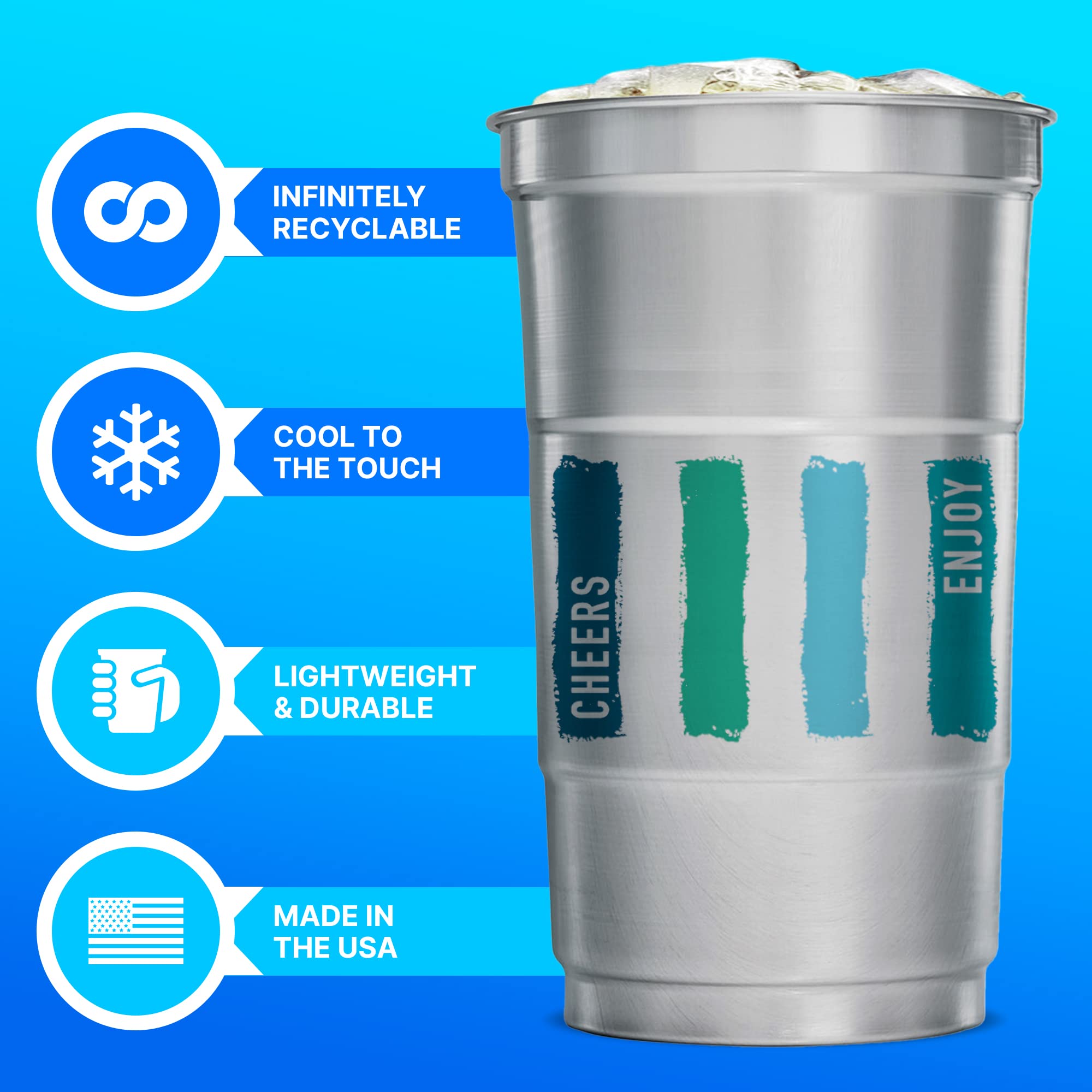 Ball Aluminum Cup Recyclable Party Cups, Wholesale Bulk Pack, Everyday Logo, 24 Oz. Cup, 450 Cups Per Pack