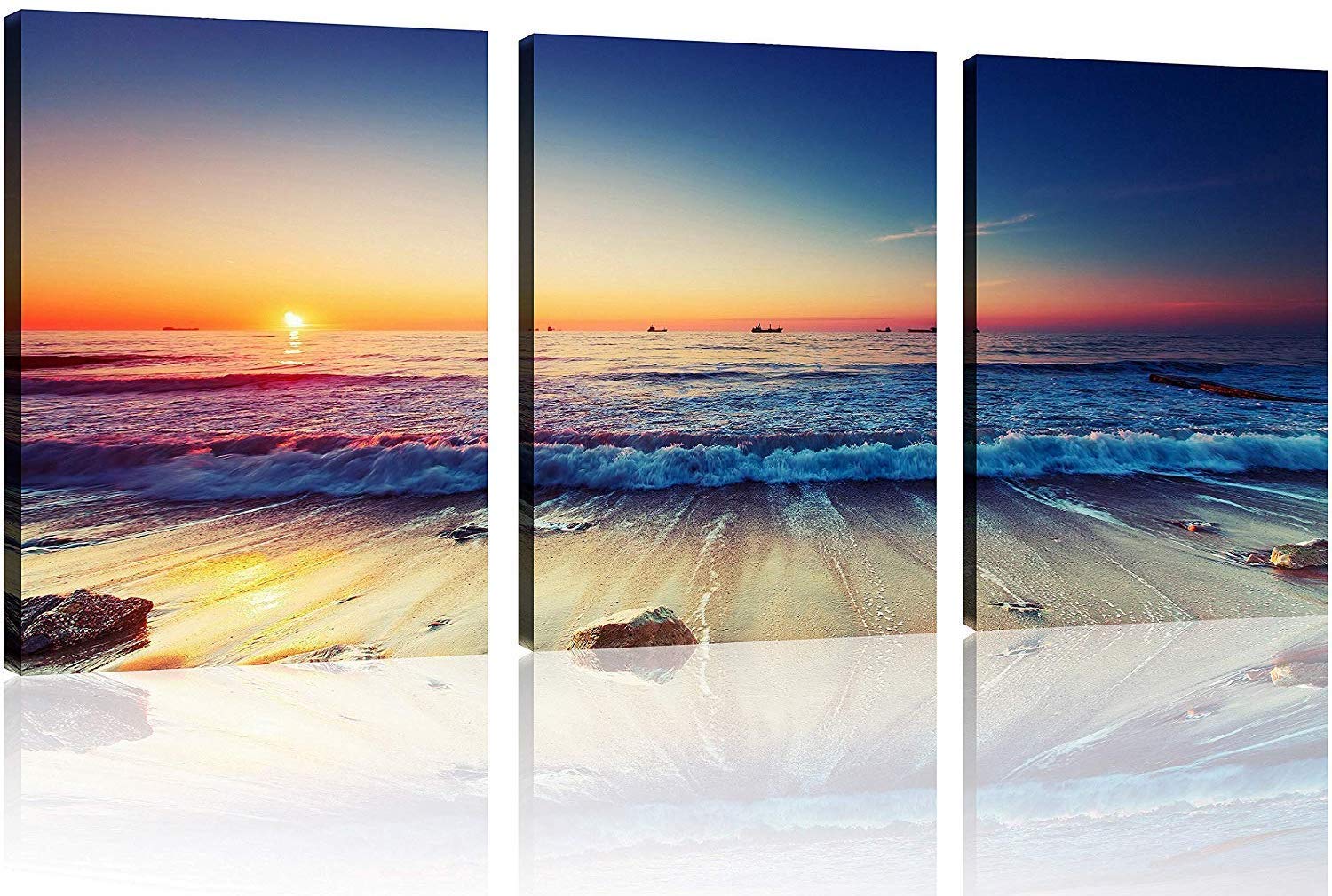 Tutubeer 3 Panels Beach Home Beach Decor Beach Wall Art Beach Decor For Home White Ocean Beach Sunrise With Deep Blue Sky Beach