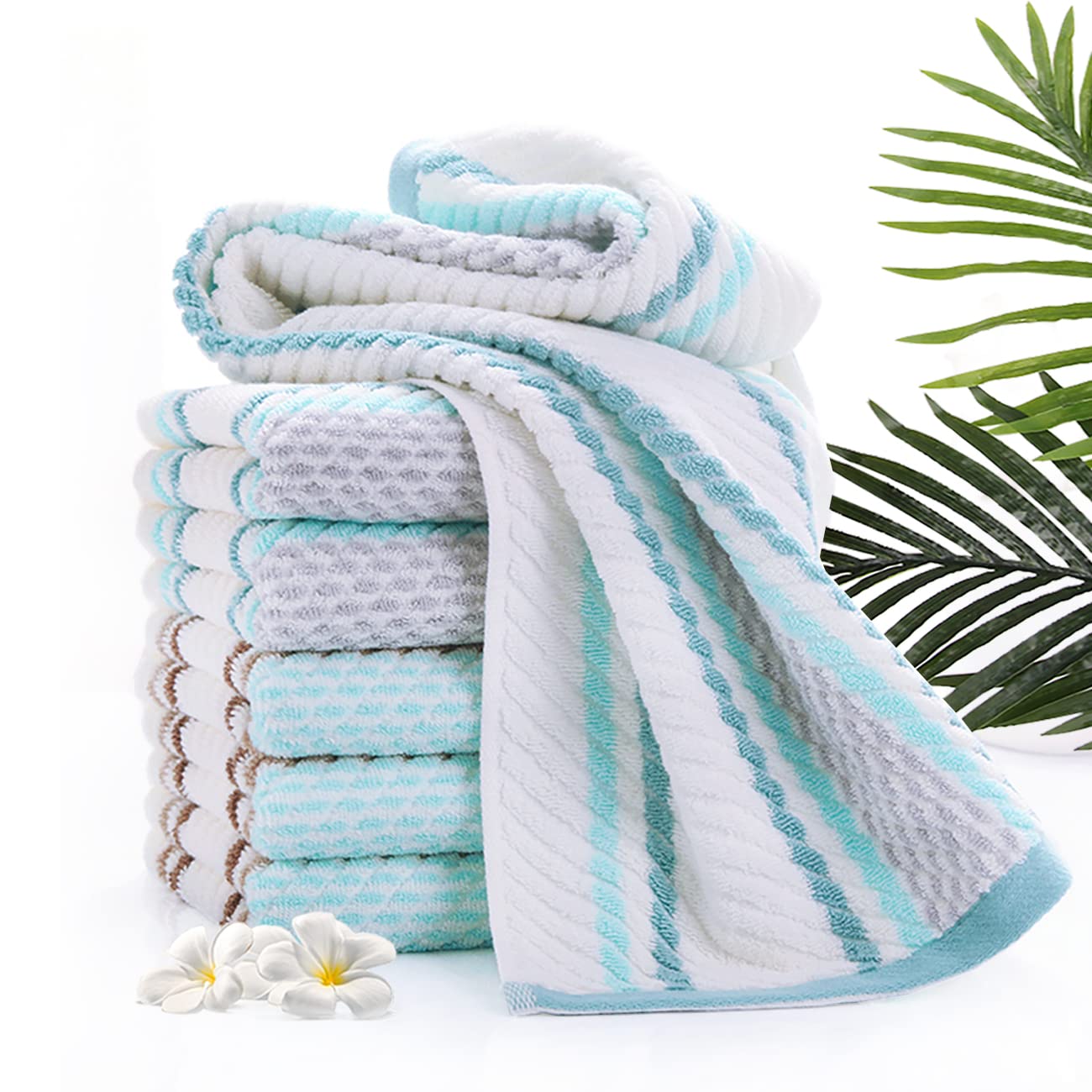 Pidada Hand Towels Set Of 2 Striped Pattern 100% Cotton Soft Absorbent Decorative Towel For Bathroom 16 X 26 Inch (Brown)