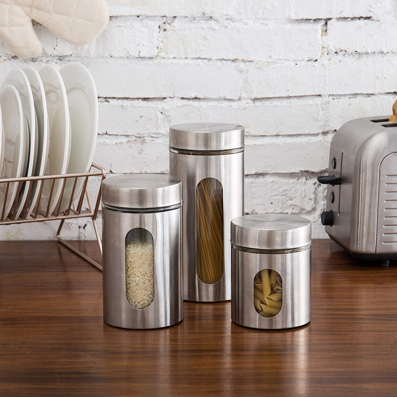 Ragyula Stainless Steel Kitchen Canister Jar Set, Airtight Food Storage Jars With Lid,Visible Window Seasoning Cereal Container 