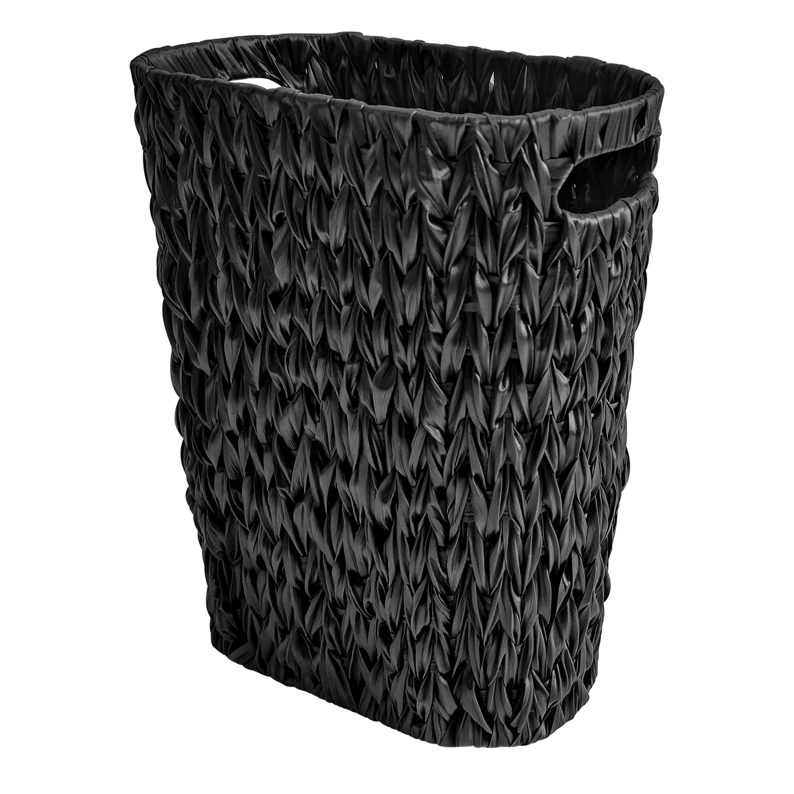 Coeusy 5 Gallon Wicker Trash Can,Black Bathroom Trash Can,Wicker Trash Basket With Handles,Handwoven Small Waste Basket For Bath