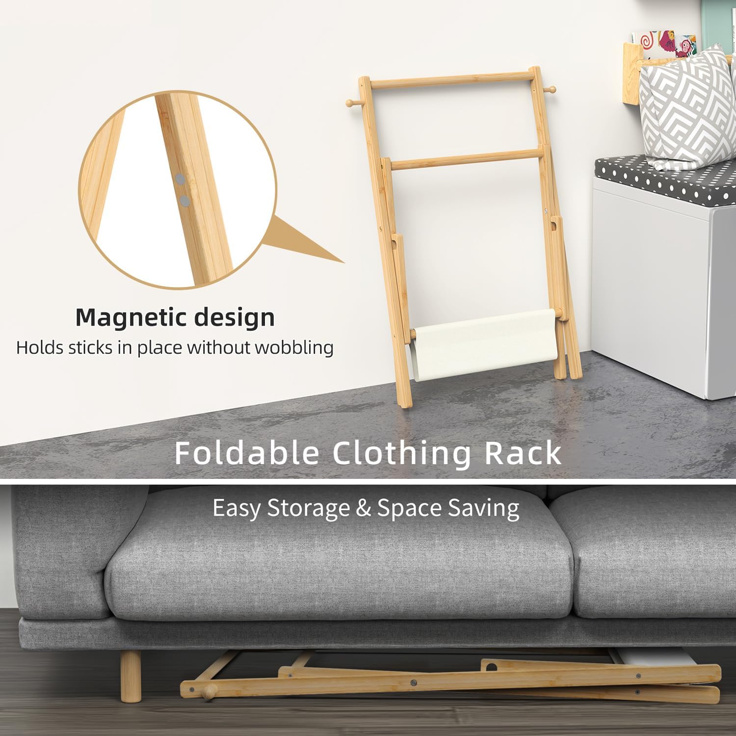 Bamboohomie Baby Clothing Rack For Baby Shower Pets Dolls, Baby Clothes Rack With Storage Shelf & Double Rods, Toddler Clothes R