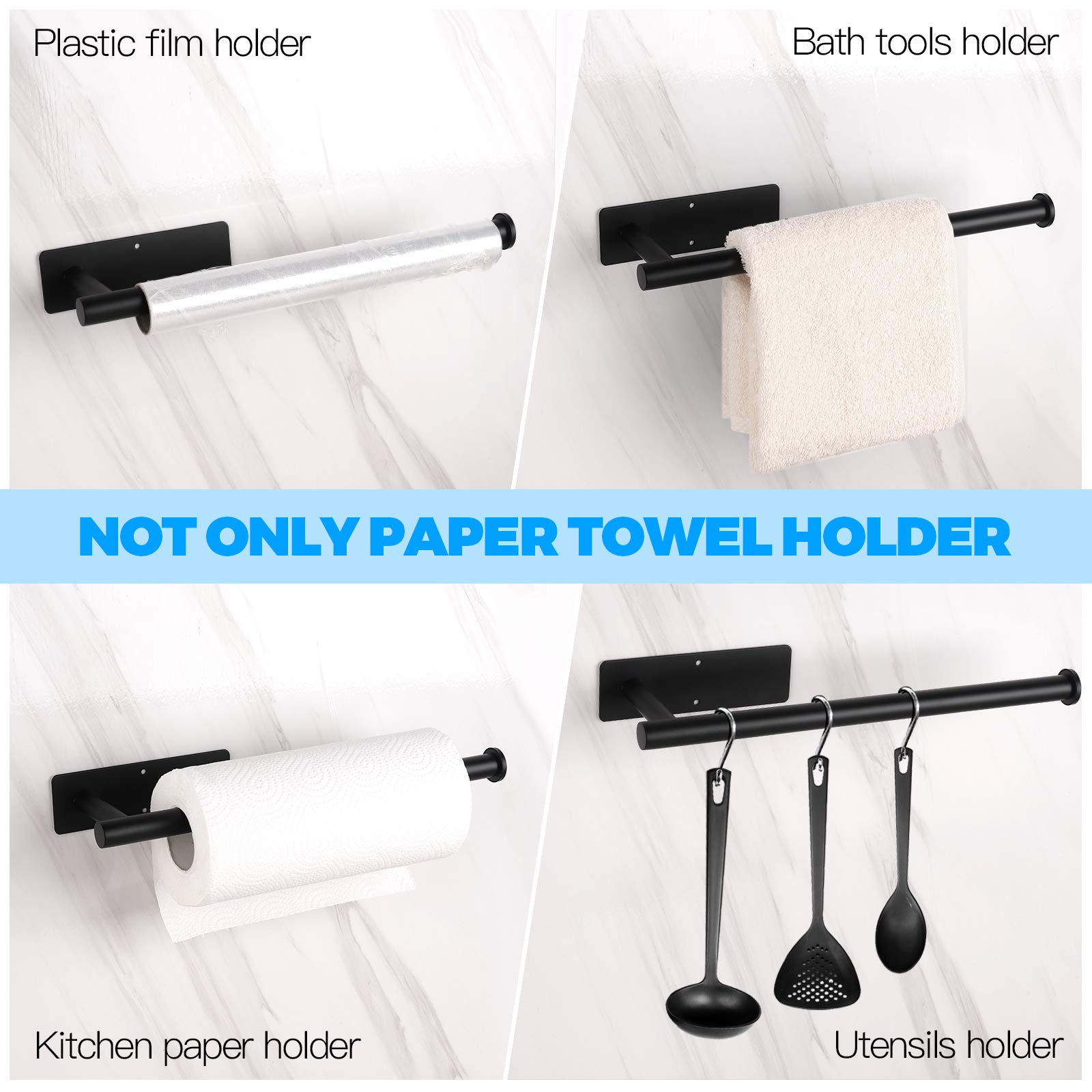 Paper Towel Holder - Self Adhesive Or Drilling, Under Cabinet Rack, Sus304 Stainless Steel Wall Mount Towel Holder For Kitchen,