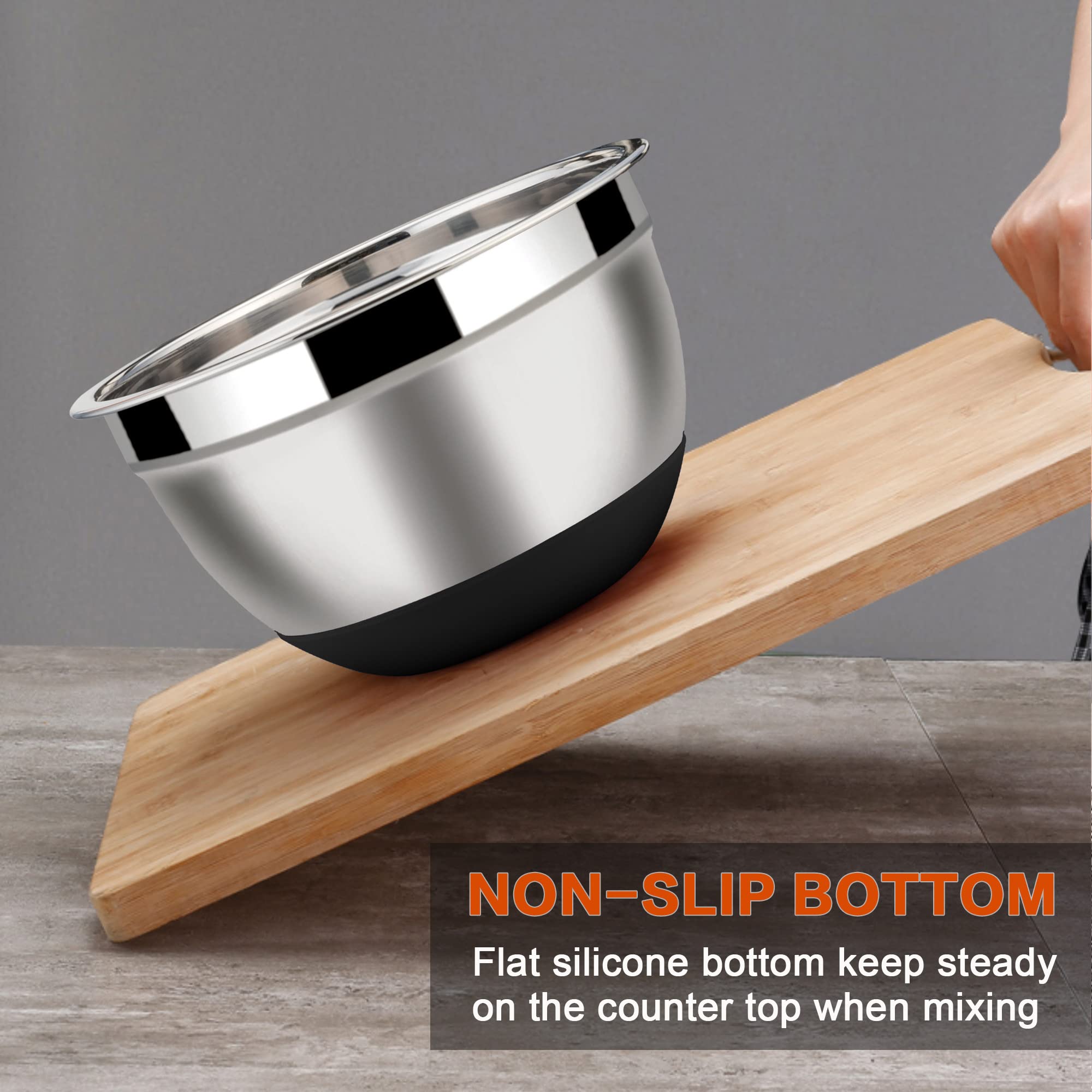 Lianyu Nesting Mixing Bowls Set Of 6, Stainless Steel Mixing Bowl With Airtight Lids, Size 7, 3.5, 2.5, 2, 1.5, 1Qt, Large Metal