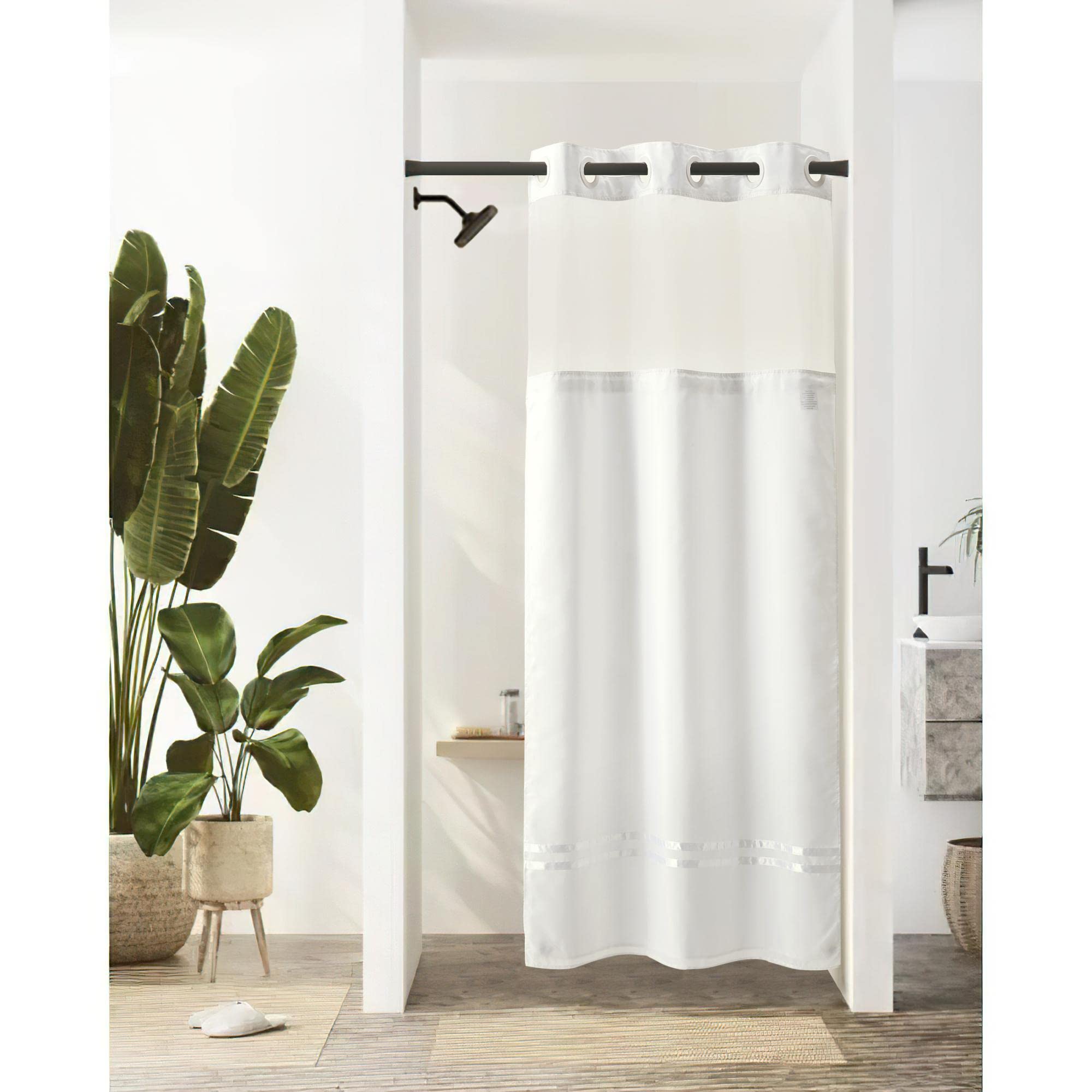 River Dream Stall Shower Curtain With Snap In Liner,No Hooks Needed Shower Curtain For Bathroom,Hotel Grade,Machine Washable,36'