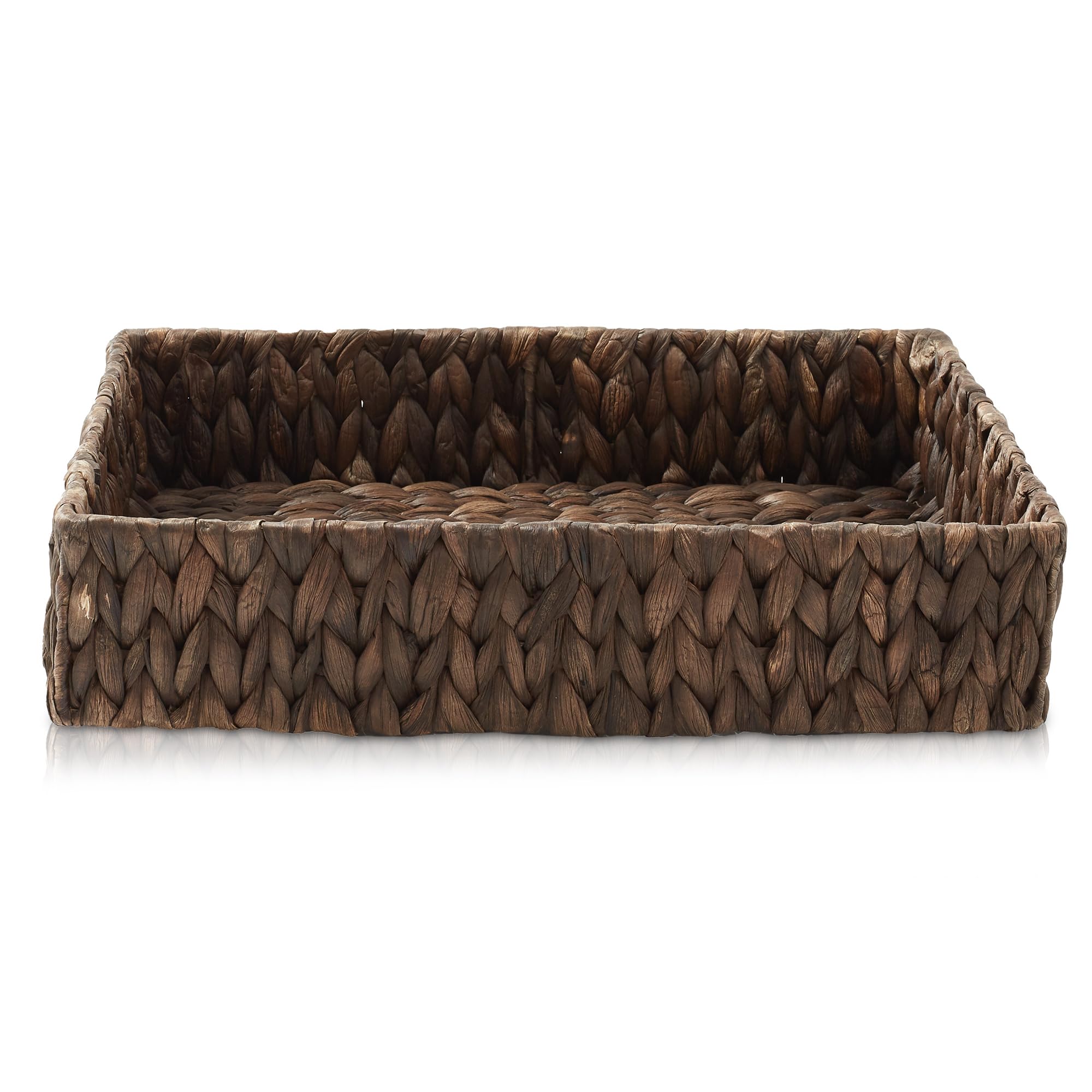 Casafield Set Of 2 Bathroom Storage Baskets, Natural - Water Hyacinth, 15.75'' W X 11.25'' D X 3.25'' H, Woven Toilet Tank Toppe