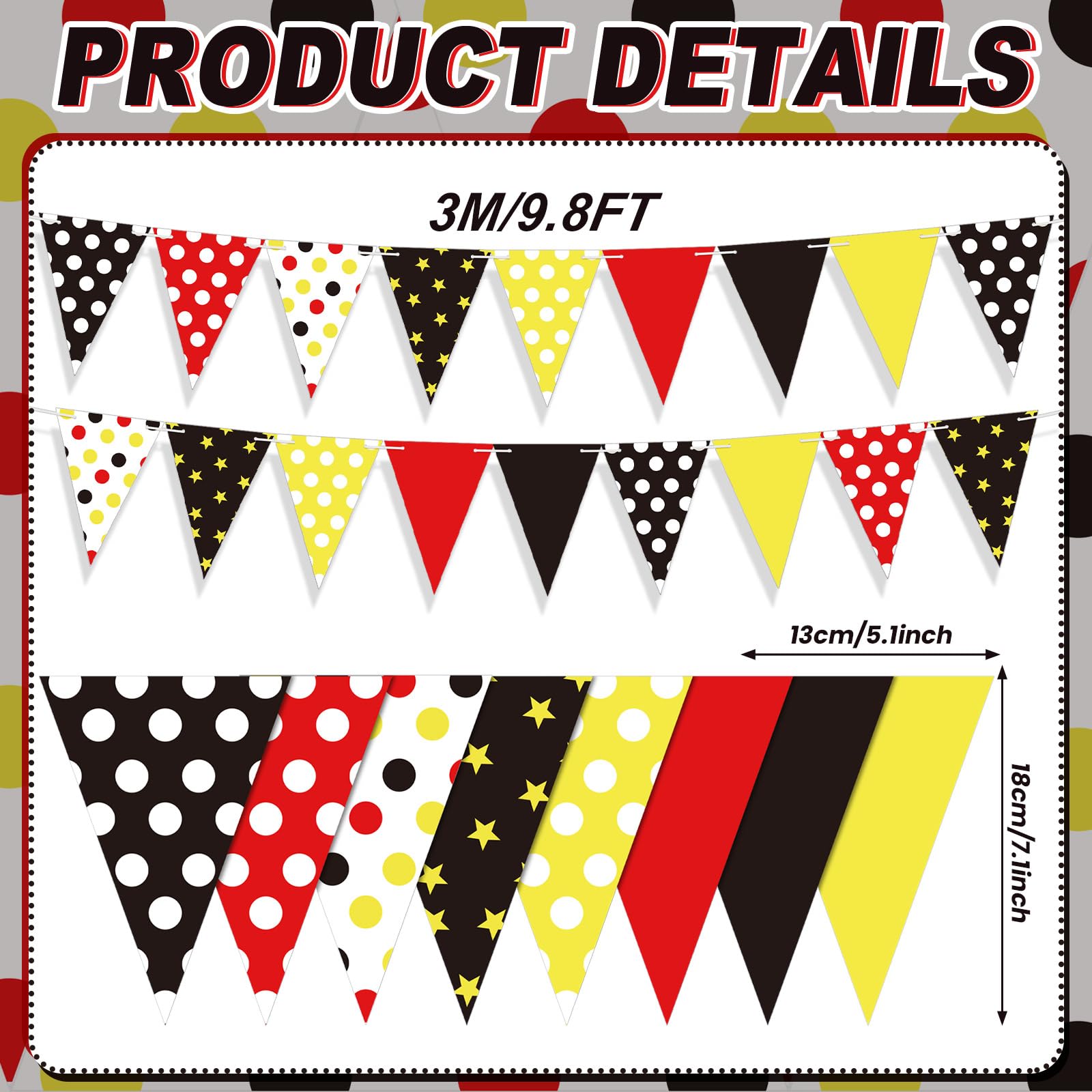 Weekgrat 5 Pcs Mouse Birthday Party Banner Pennant Flags Mouse Triangle with Double Sided Printing Triangle Paper Flag for Hangi