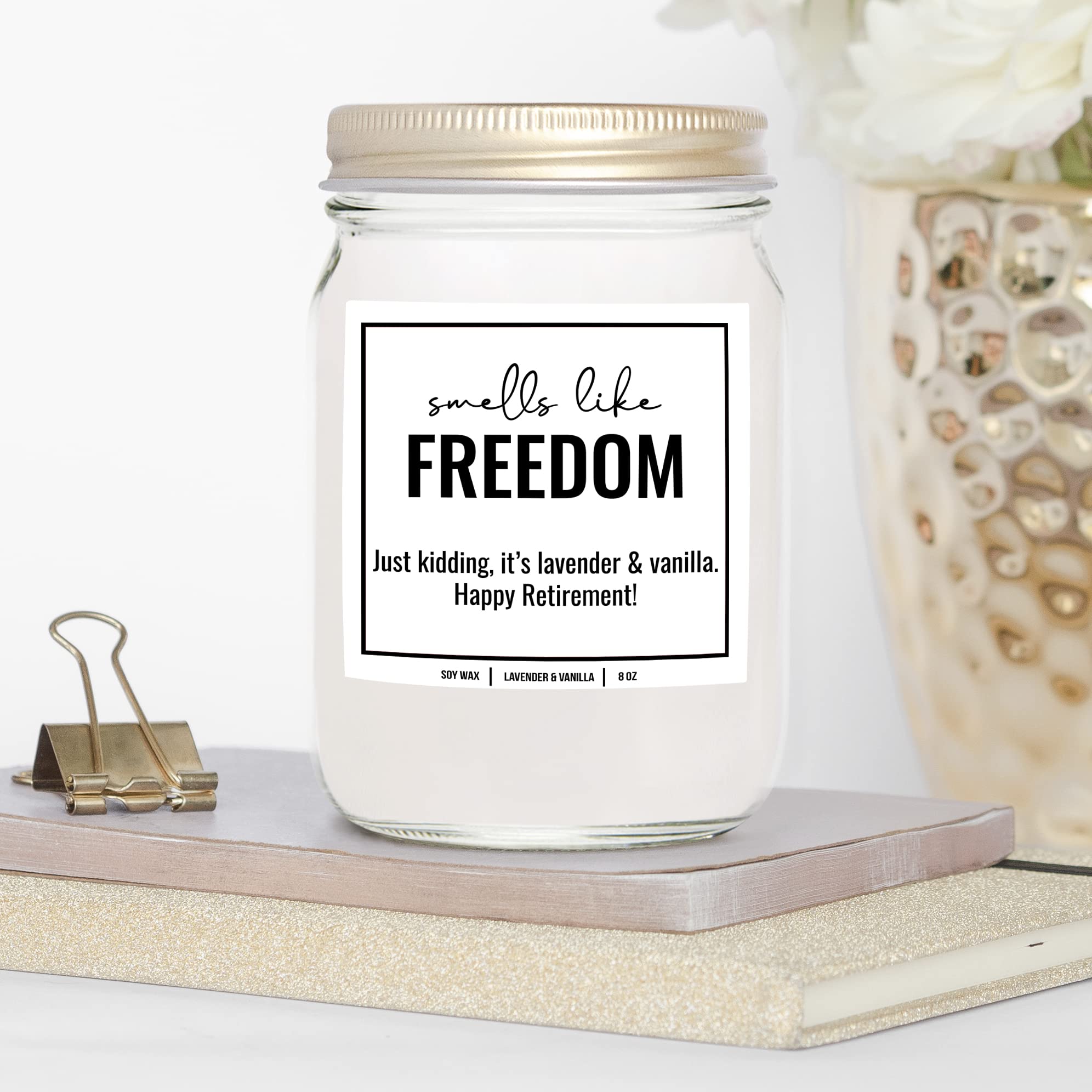 YouNique Designs Happy Retirement Candle for Women 2022, 8 Oz, Female Retirement Candle, Humorous Retirement Candle for Coworker
