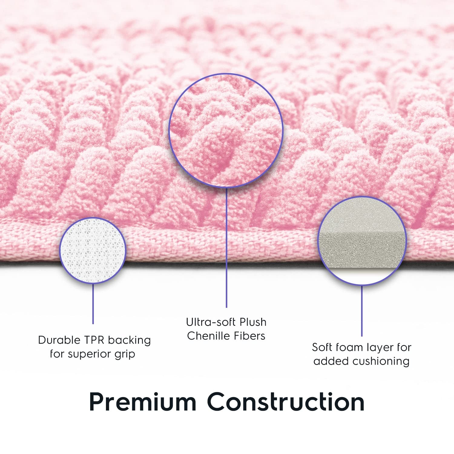 Tafts Bathroom Rugs And Mats Sets, Chenille Microfiber, Quick Dry, Ultra Soft Luxury, Shaggy Absorbent Non-Slip Washable Bath Ru