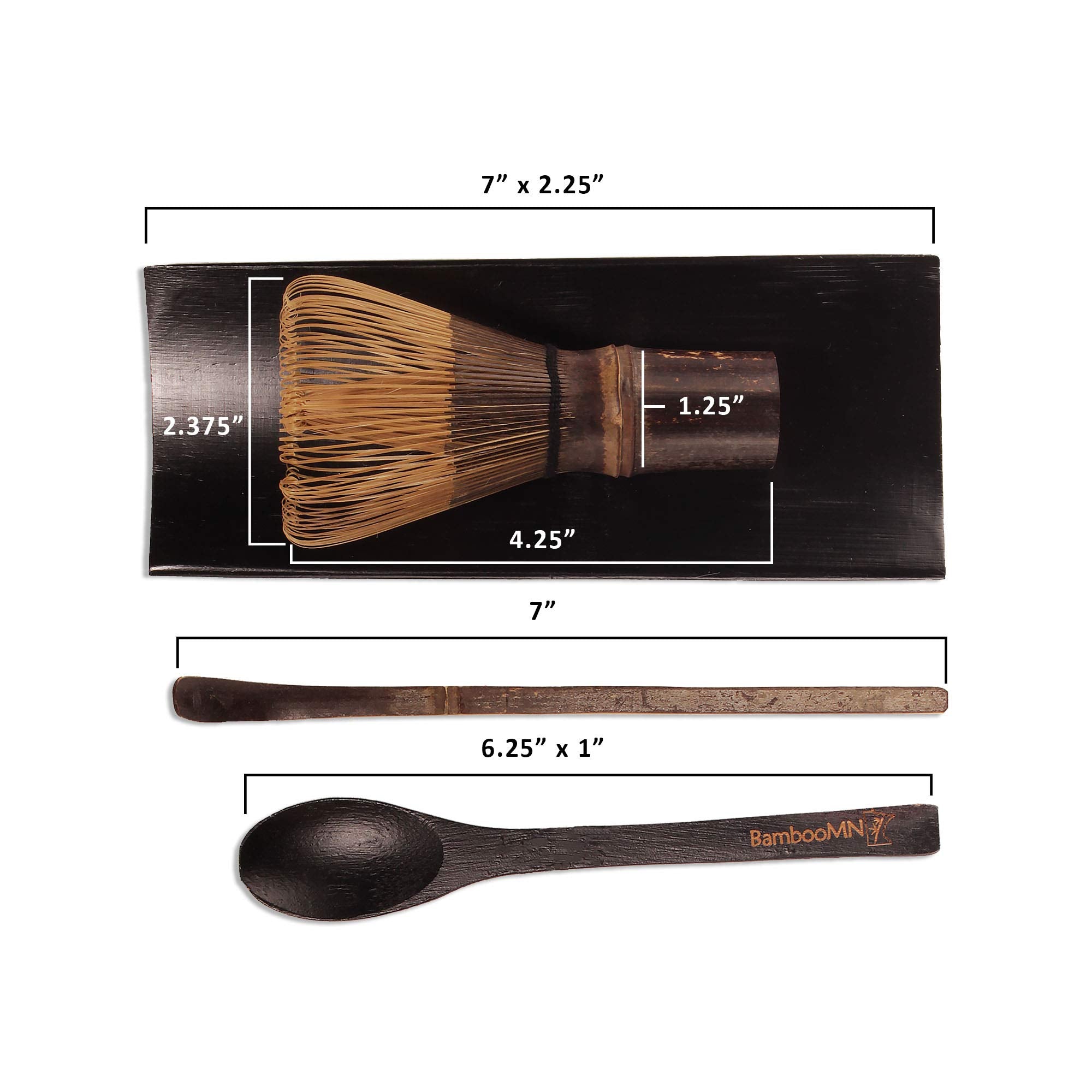 Bamboomn Matcha Whisk Set - Black Chasen (Tea Whisk), Black Tray, Black Chashaku (Hooked Bamboo Scoop), Black Tea Spoon - 1 Set