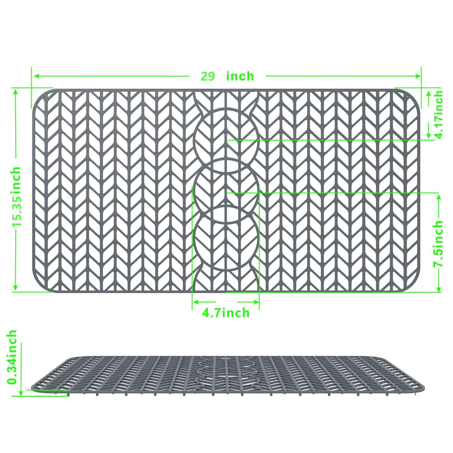 GUUKIN Sink Protectors for Kitchen Sink - 29.5''x 15'' Silicone Kitchen Sink Mat Grid for Bottom of Farmhouse Stainless Steel Porcelain Sink with 3 Reserved Holes(Grey)